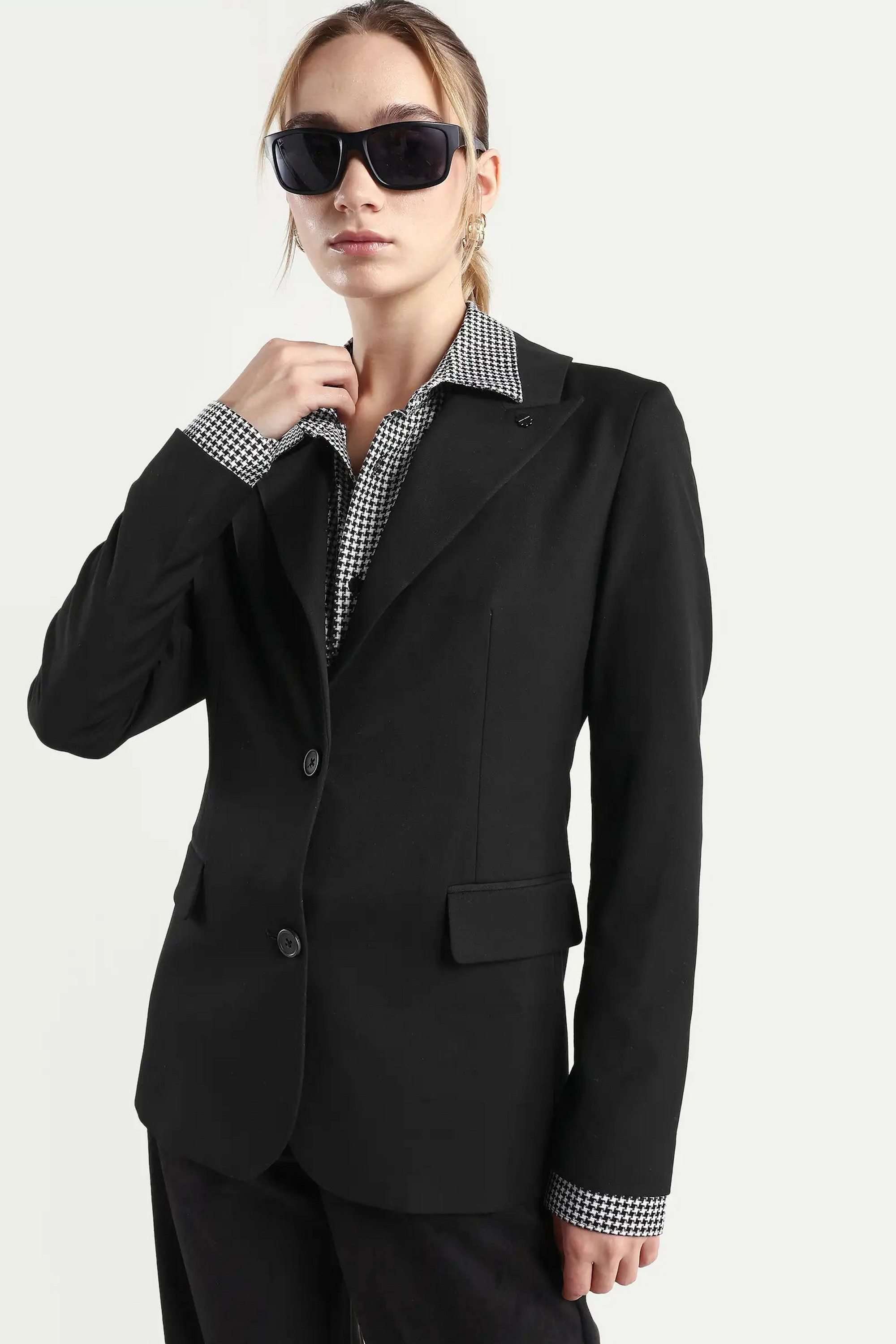 Solid-Blended-Fabric-Women-s-Blazer