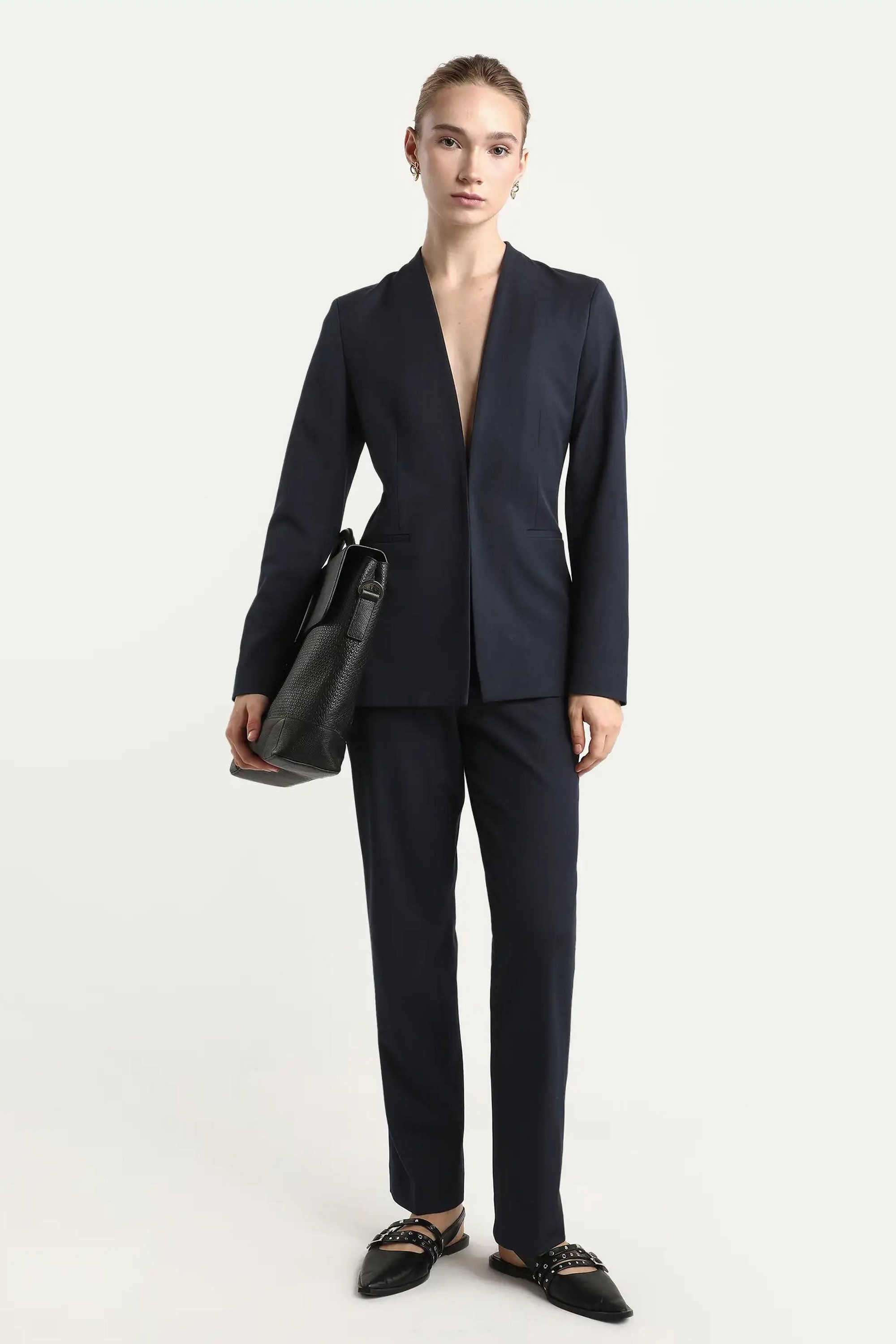 Solid-Blended-Fabric-Women-s-Blazer