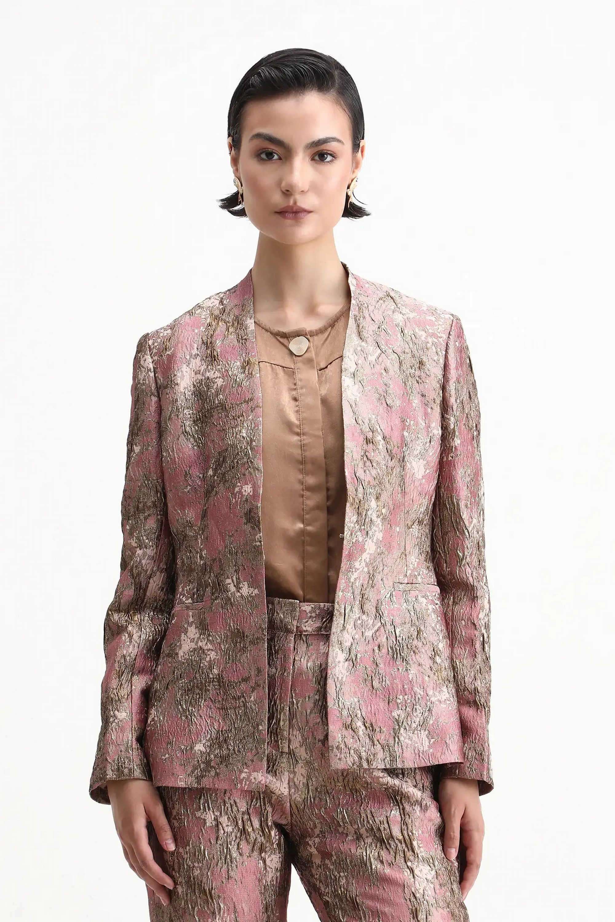 Printed-Round-Neck-Blended-Fabric-Women-s-Party-Wear-Blazer