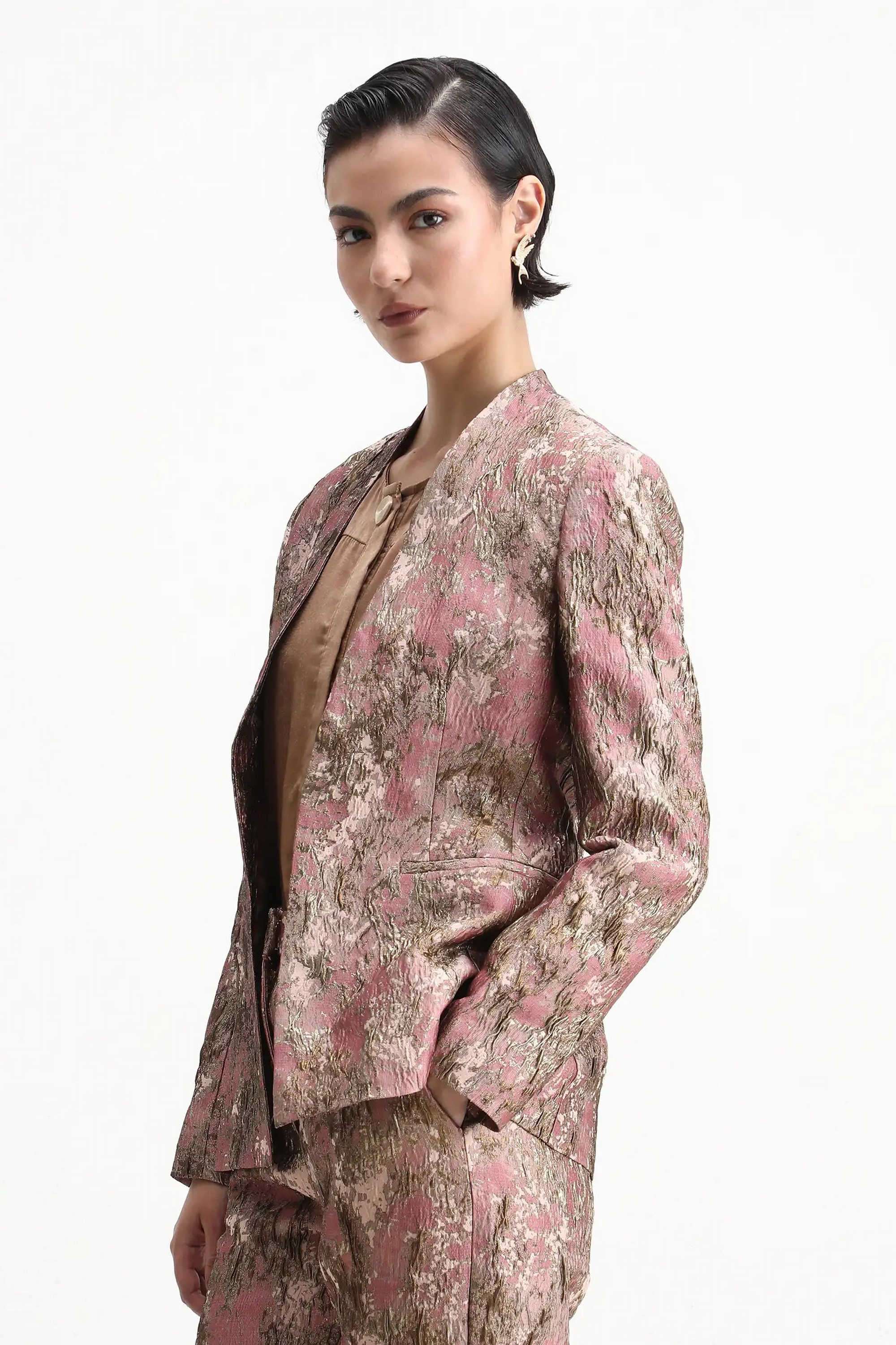 Printed-Round-Neck-Blended-Fabric-Women-s-Party-Wear-Blazer