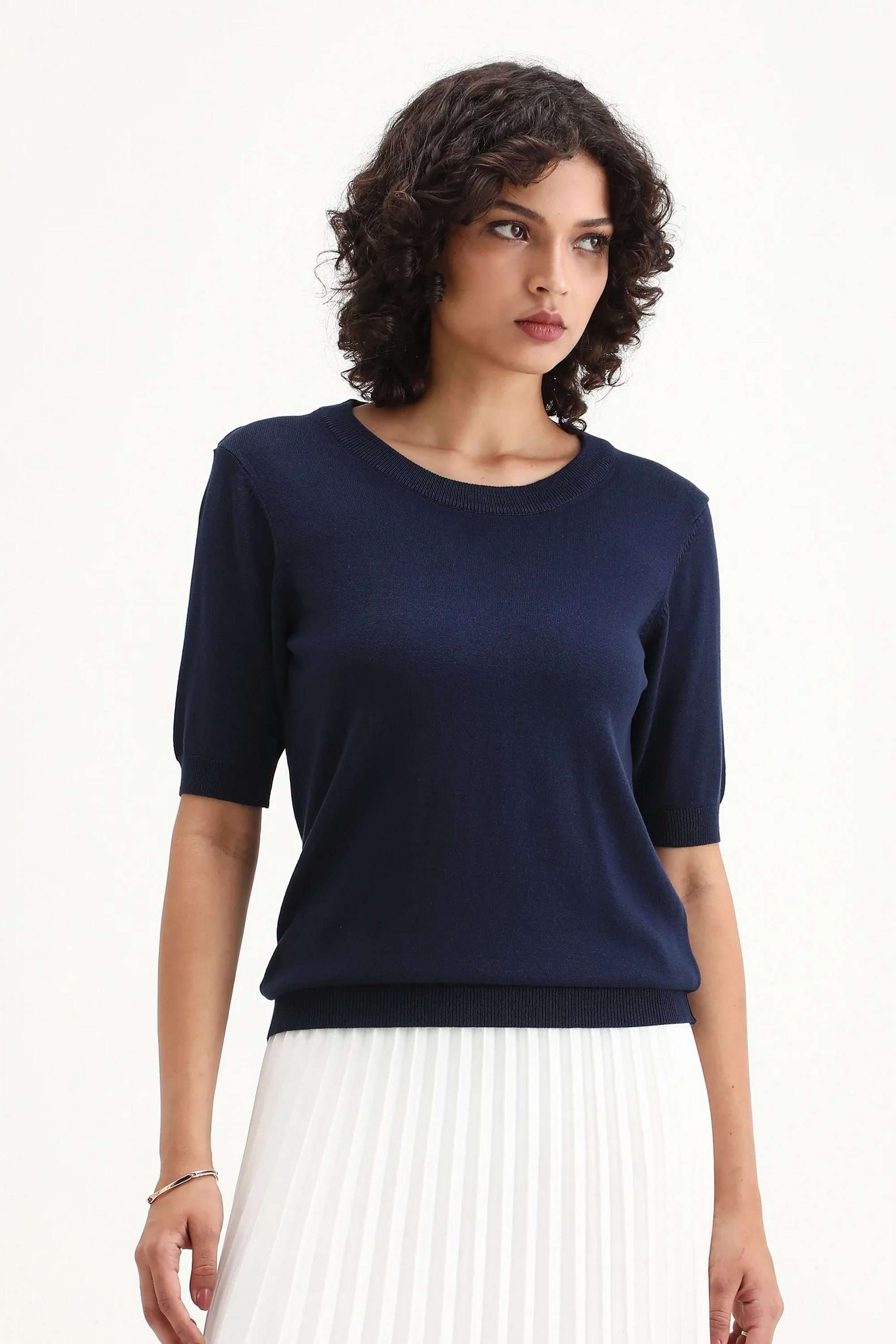 Solid-Blended-Fabric-Round-Neck-Women-s-Sweater