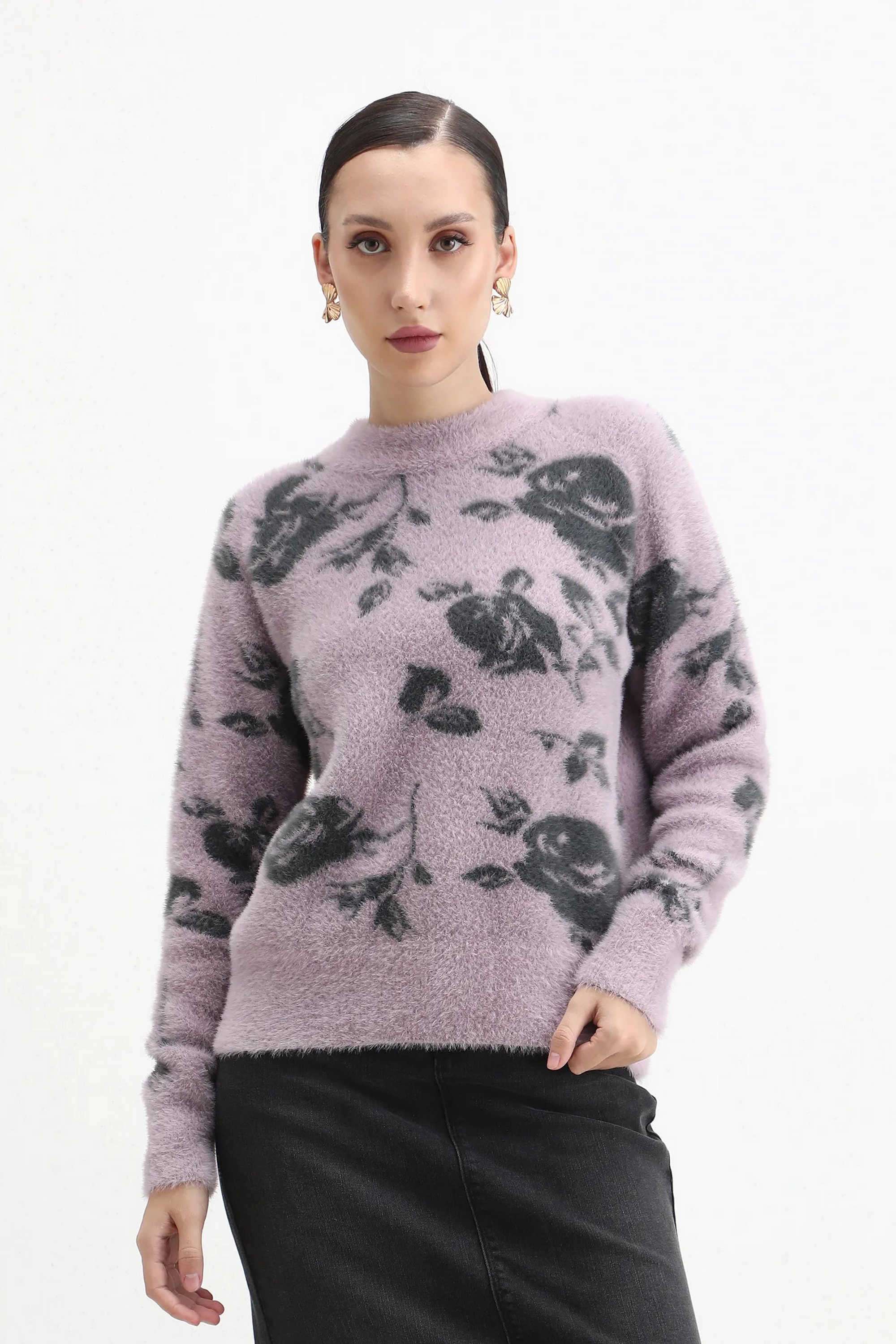 Floral-Nylon-Round-Neck-Women-s-Sweater