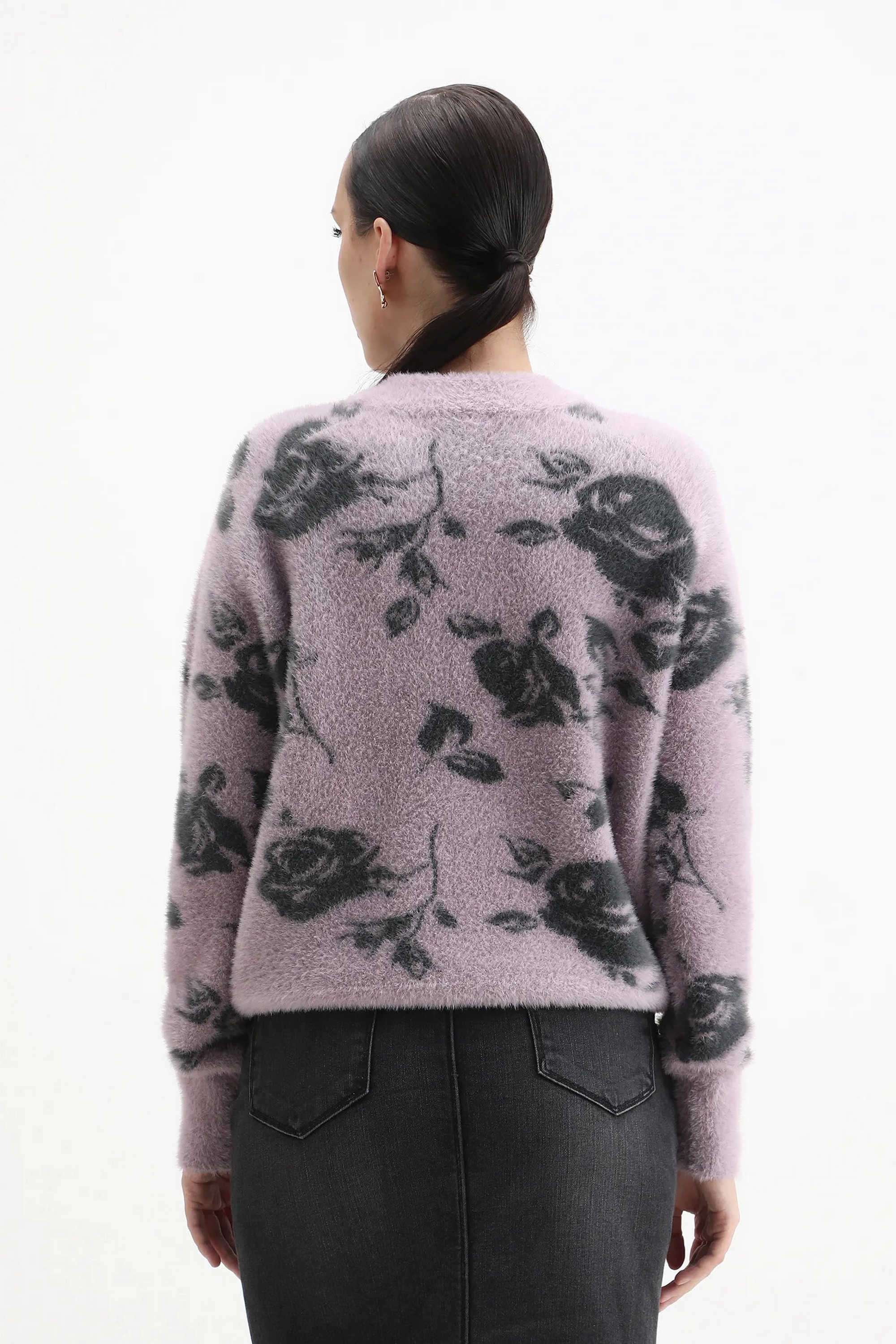 Floral-Nylon-Round-Neck-Women-s-Sweater