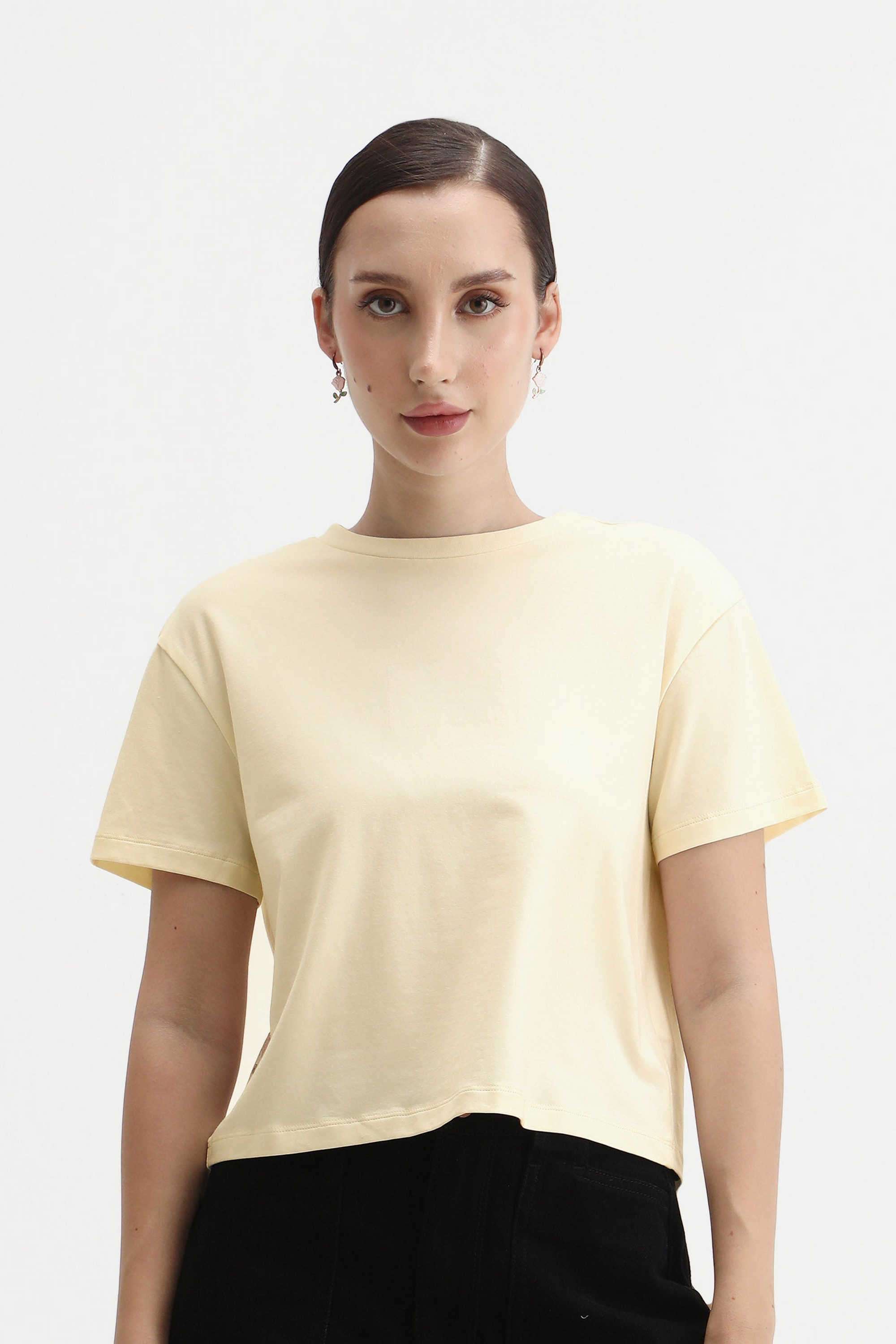 Printed-Blended-Fabric-Round-Neck-Women-s-T-Shirt