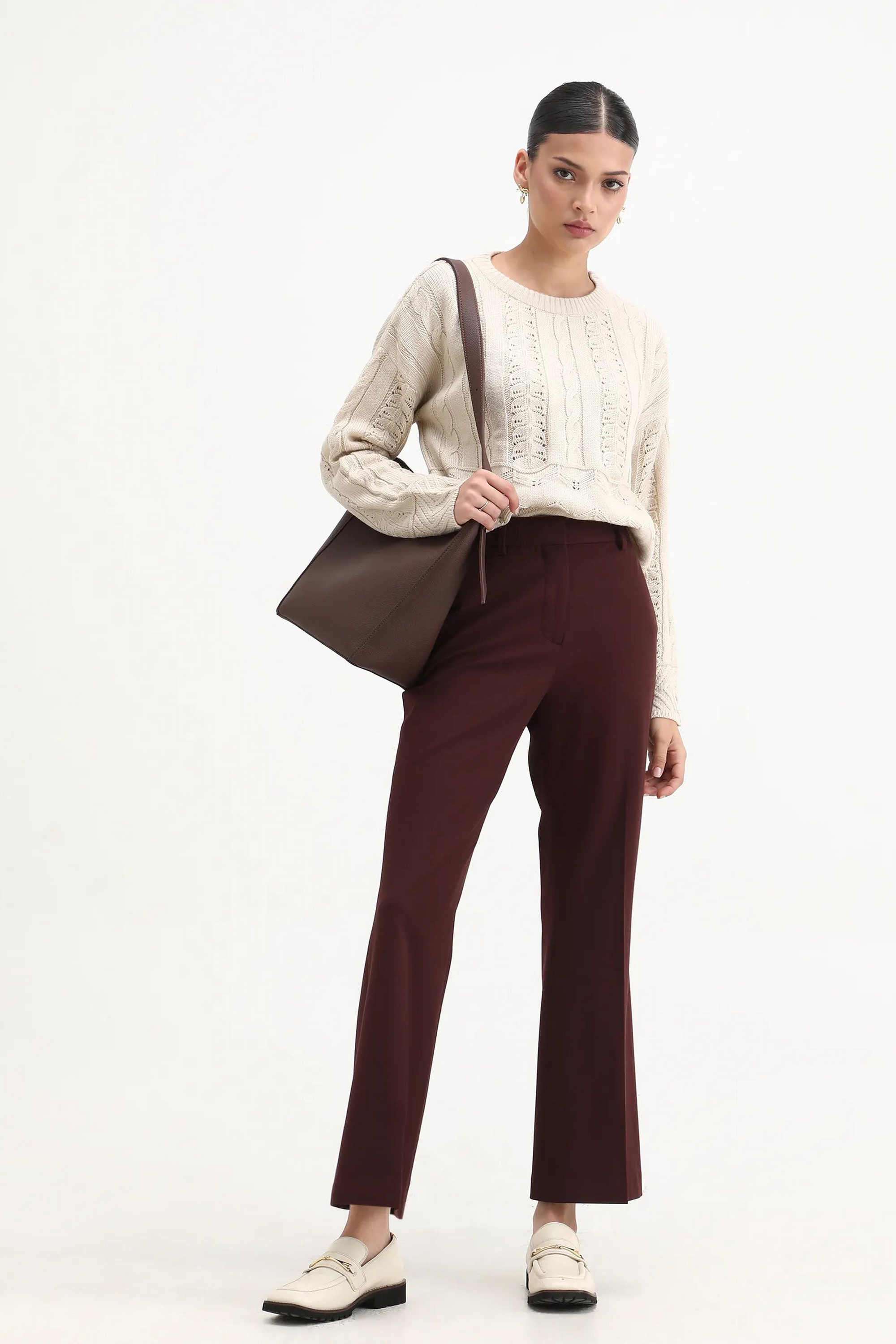 Solid-Blended-Fabric-Round-Neck-Women-s-Sweater