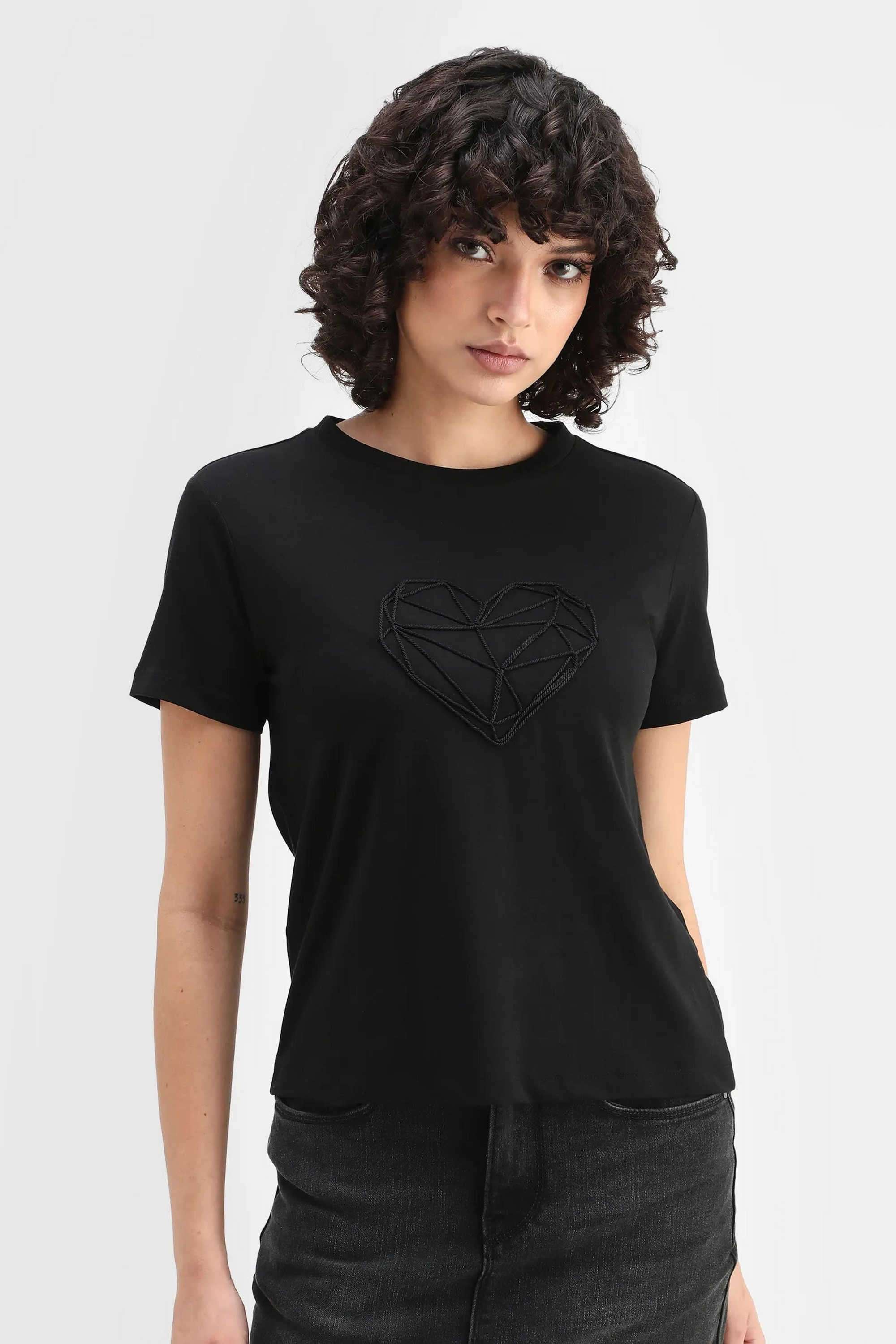 Printed-Blended-Fabric-Round-Neck-Women-s-T-Shirt