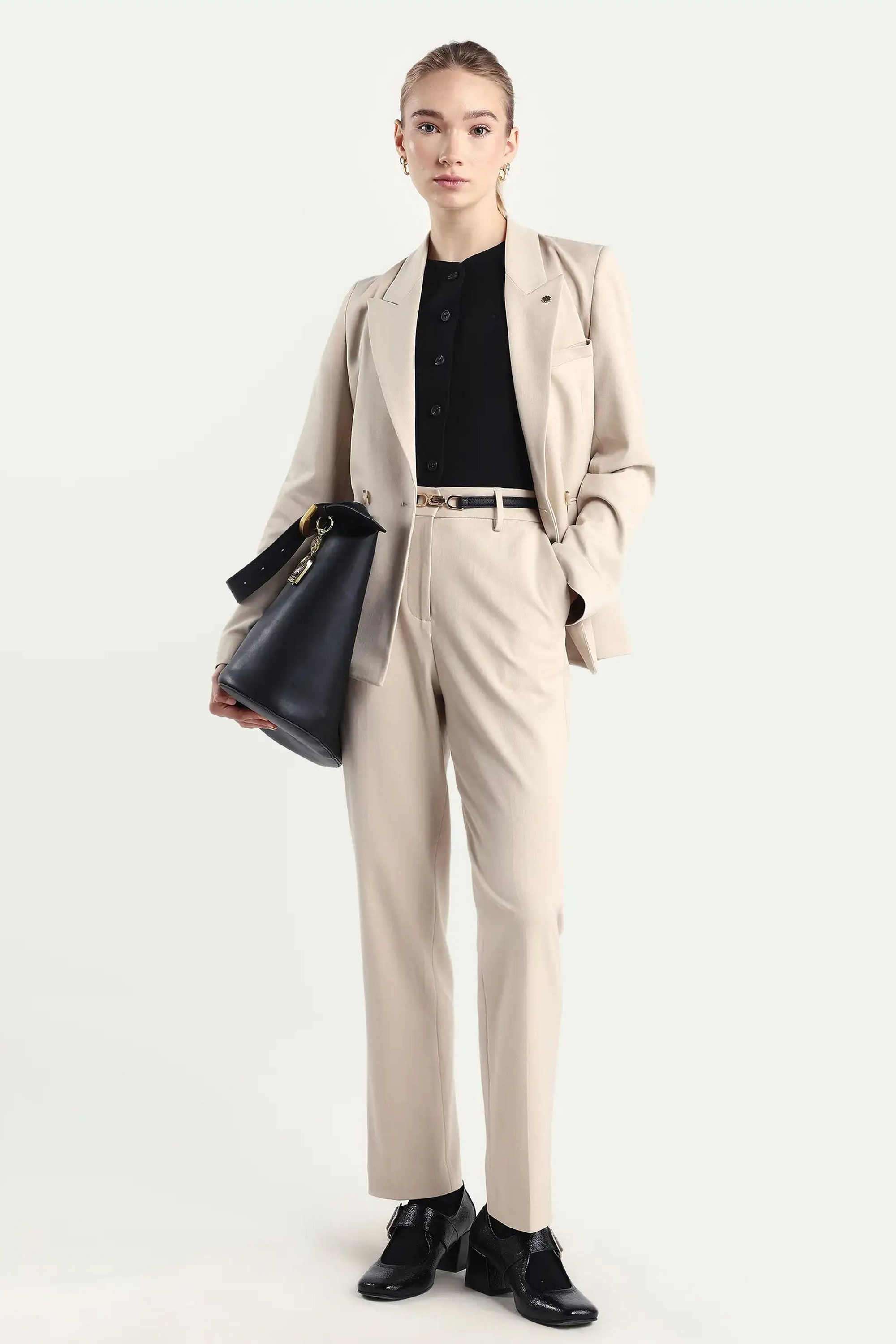 Solid-Blended-Fabric-Women-s-Casual-Wear-Trousers