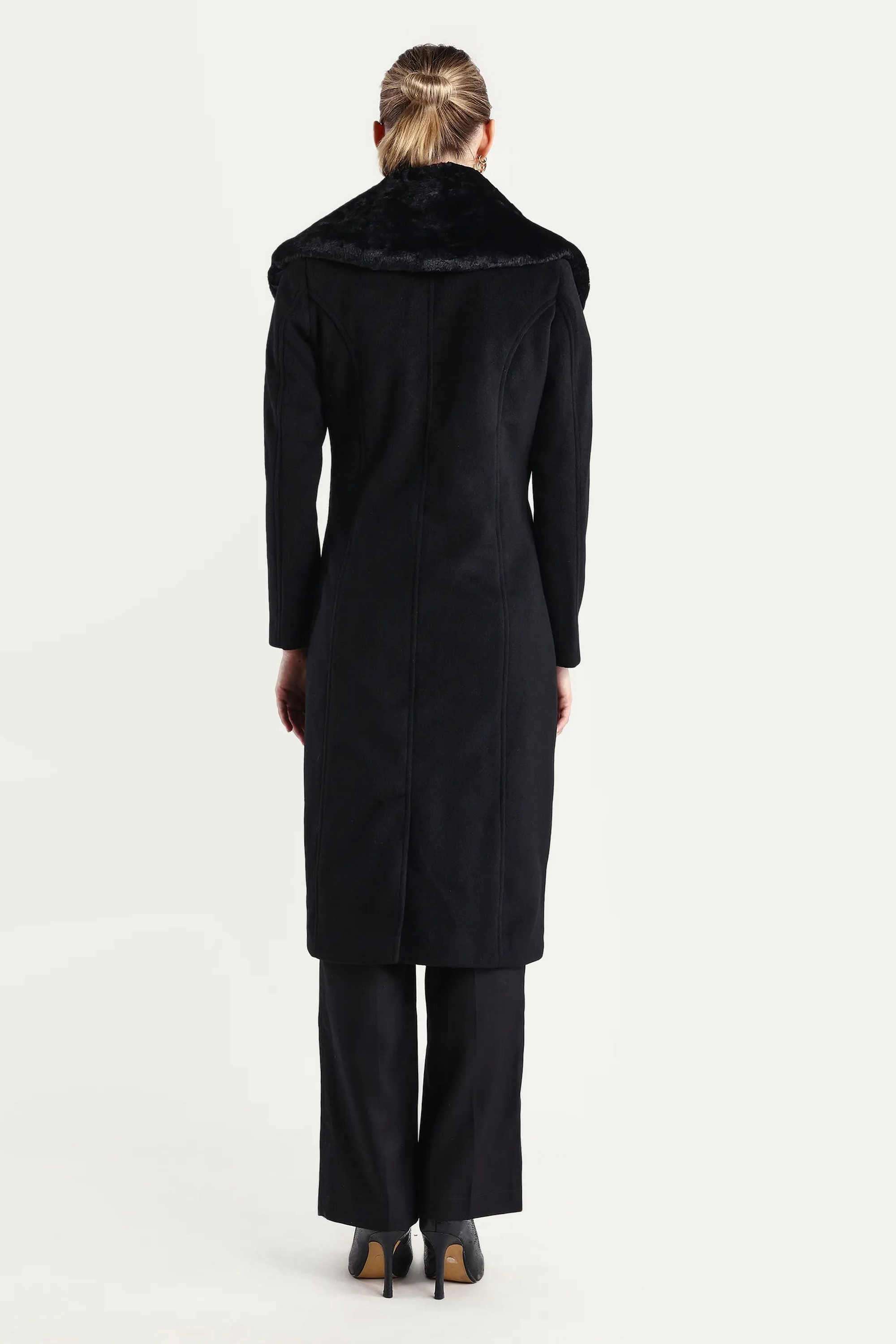 Solid-Polyester-Collared-Women-s-Coat