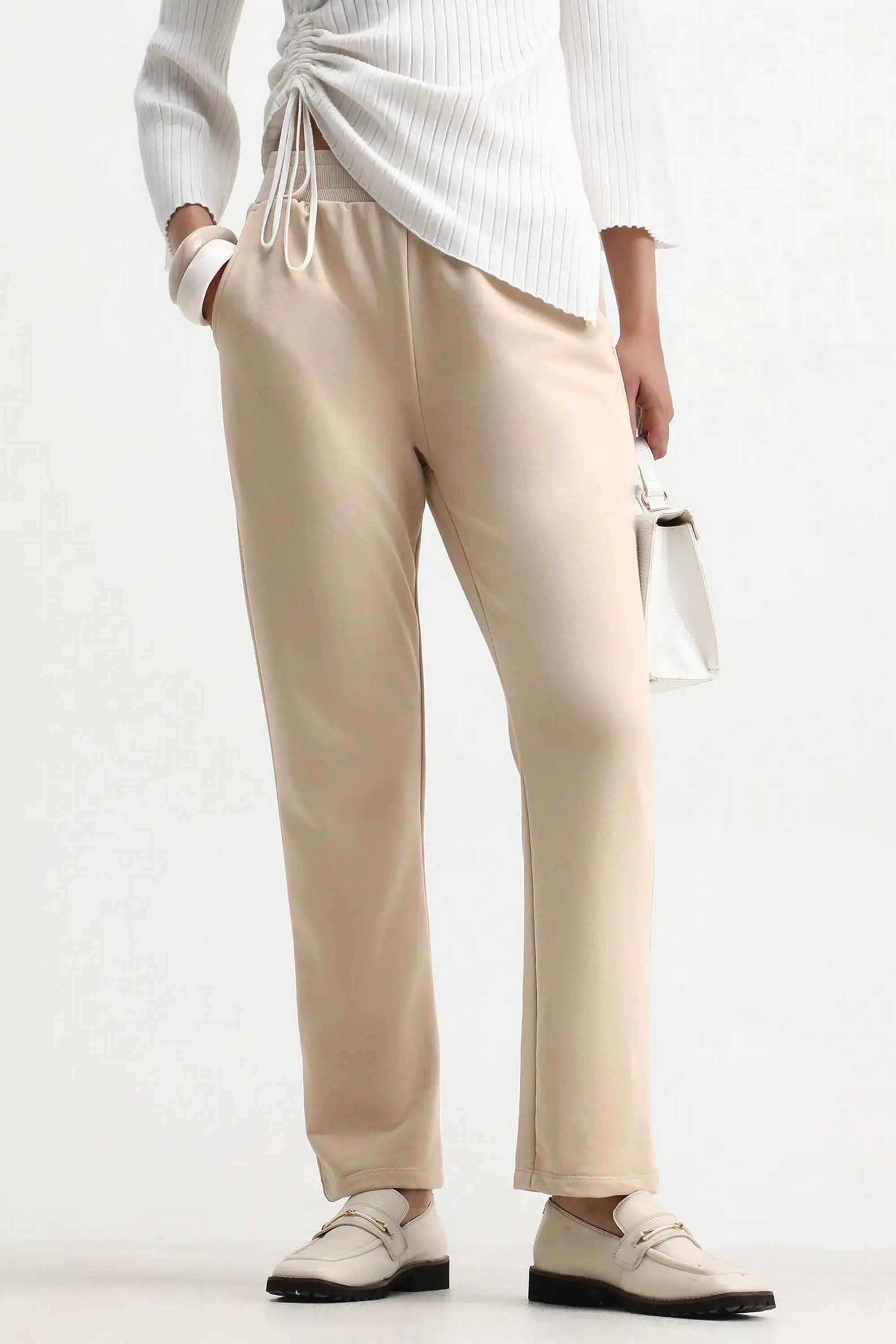 Solid-Straight-Fit-Blended-Fabric-Women-s-Casual-Wear-Track-Pants