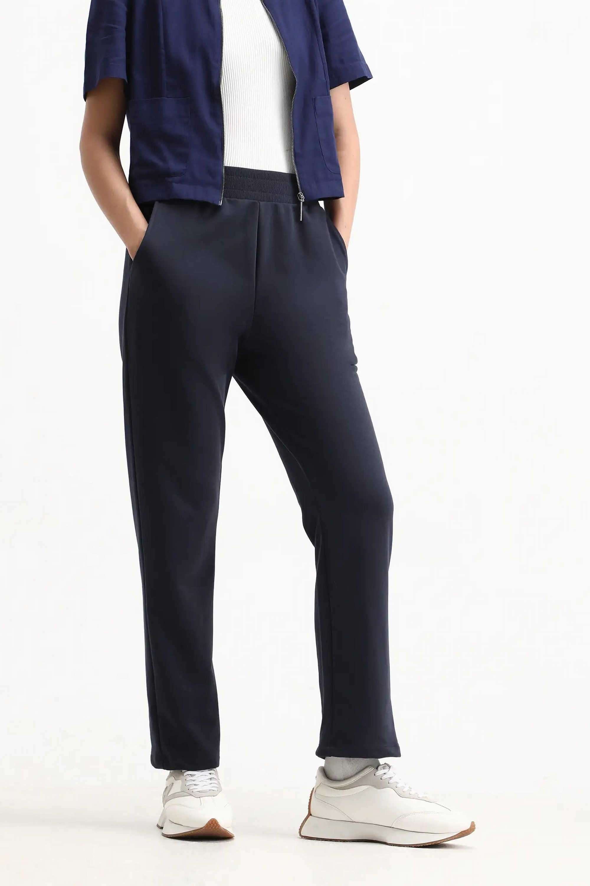 Solid-Straight-Fit-Blended-Fabric-Women-s-Casual-Wear-Track-Pants