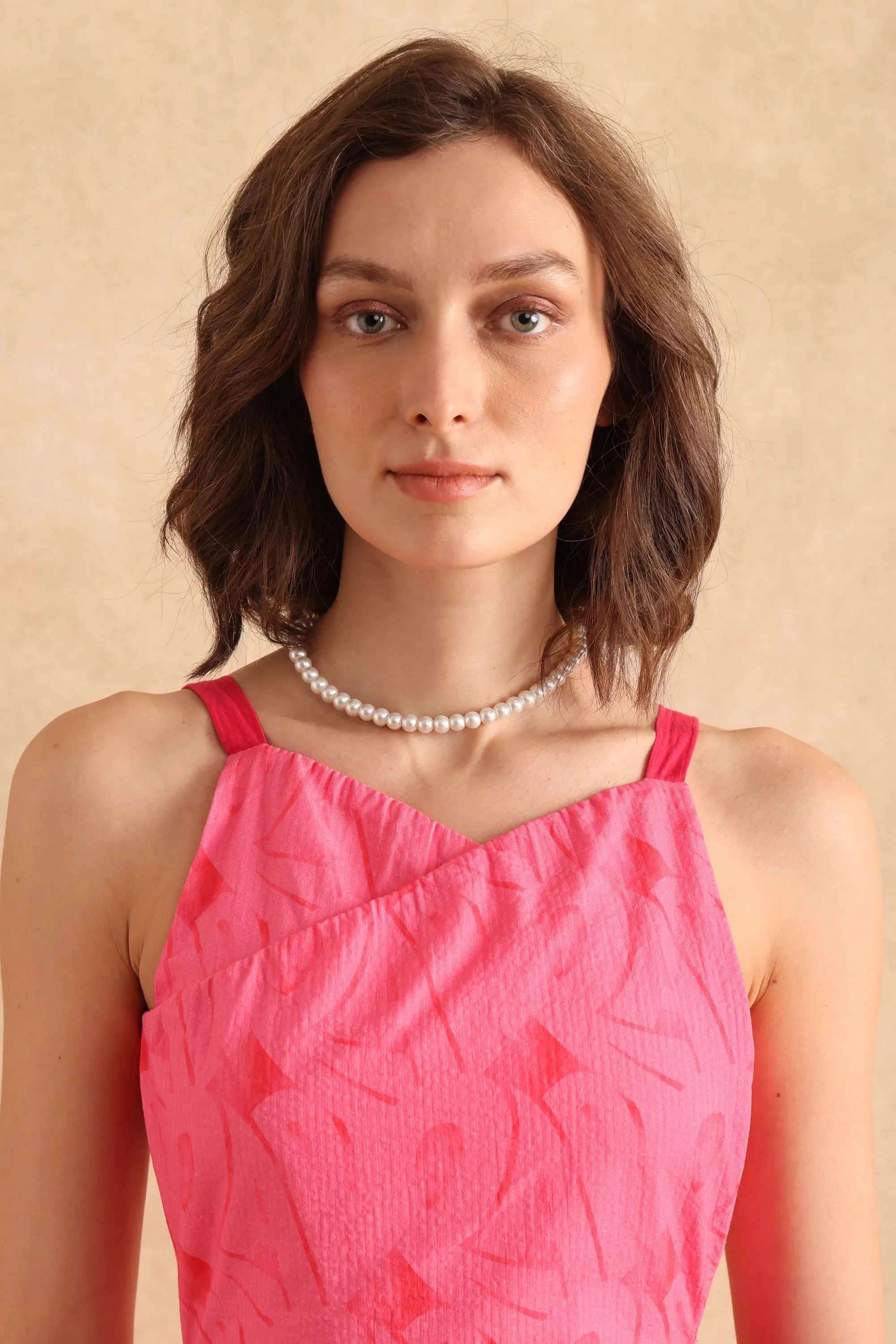 Printed-Blended-Fabric-Halter-Neck-Women-s-Dress