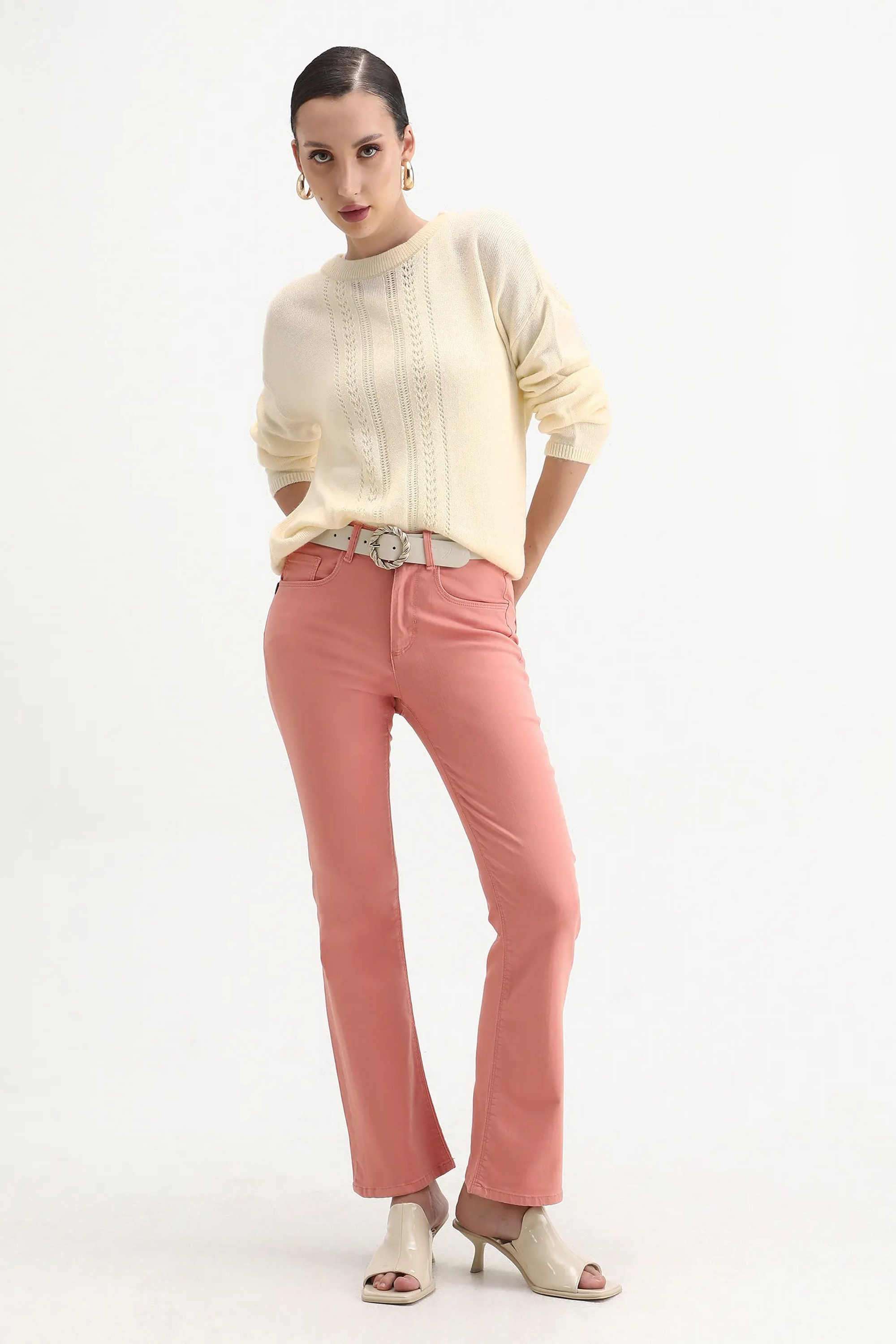 Solid-Blended-Fabric-Round-Neck-Women-s-Sweater