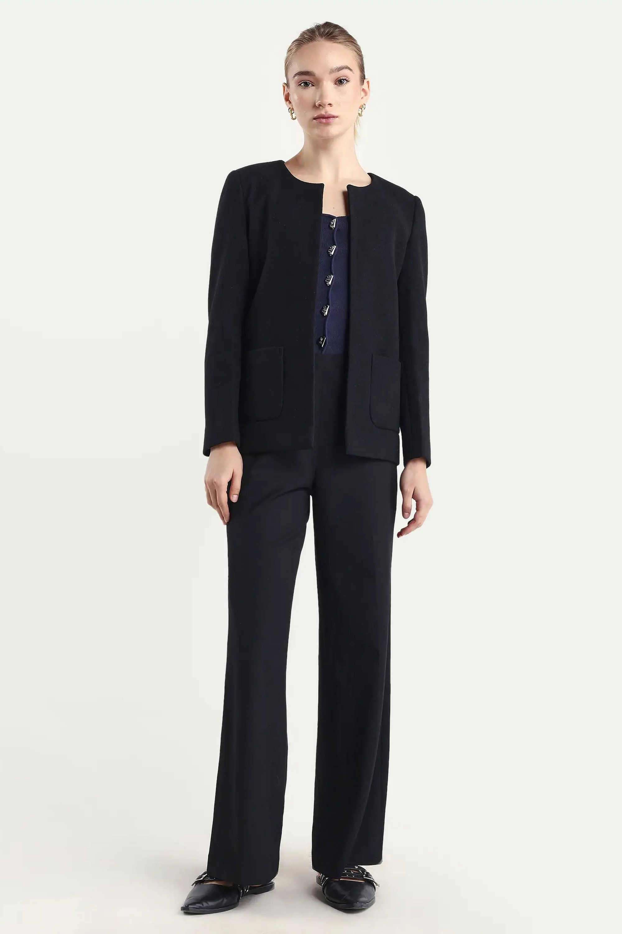 Solid-Blended-Fabric-Women-s-Casual-Wear-Trousers