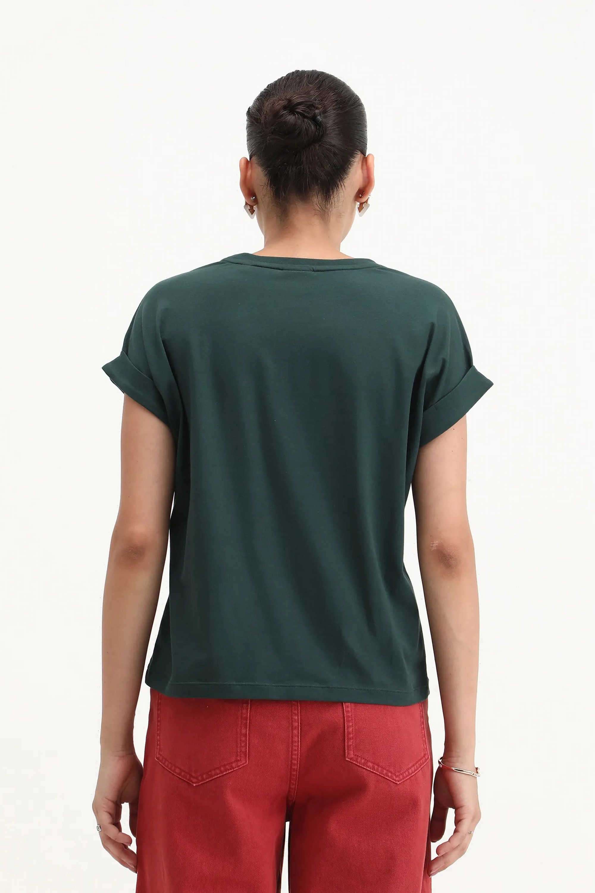 Printed-Blended-Fabric-Round-Neck-Women-s-T-Shirt