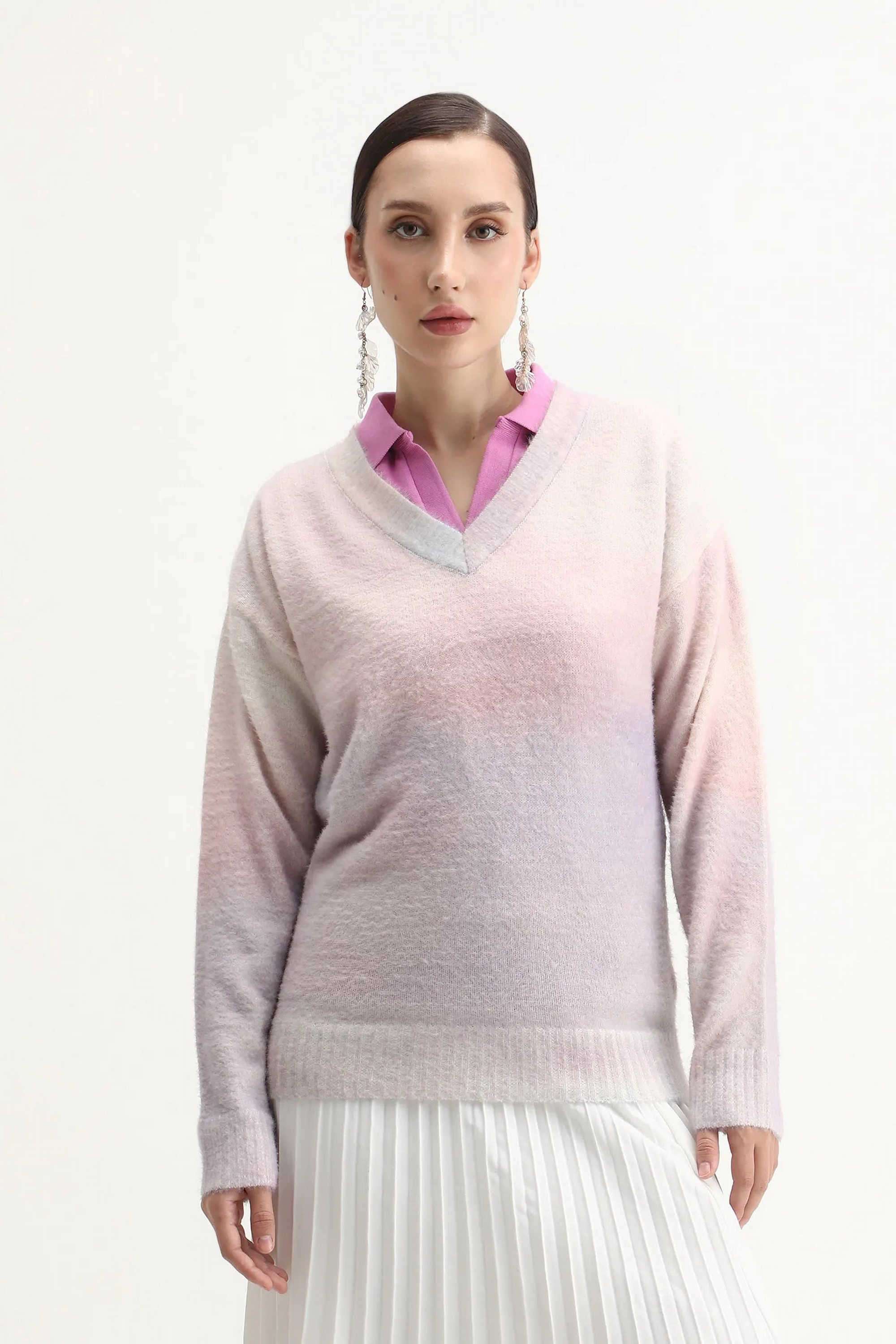 Abstract-Acrylic-V-Neck-Women-s-Sweater