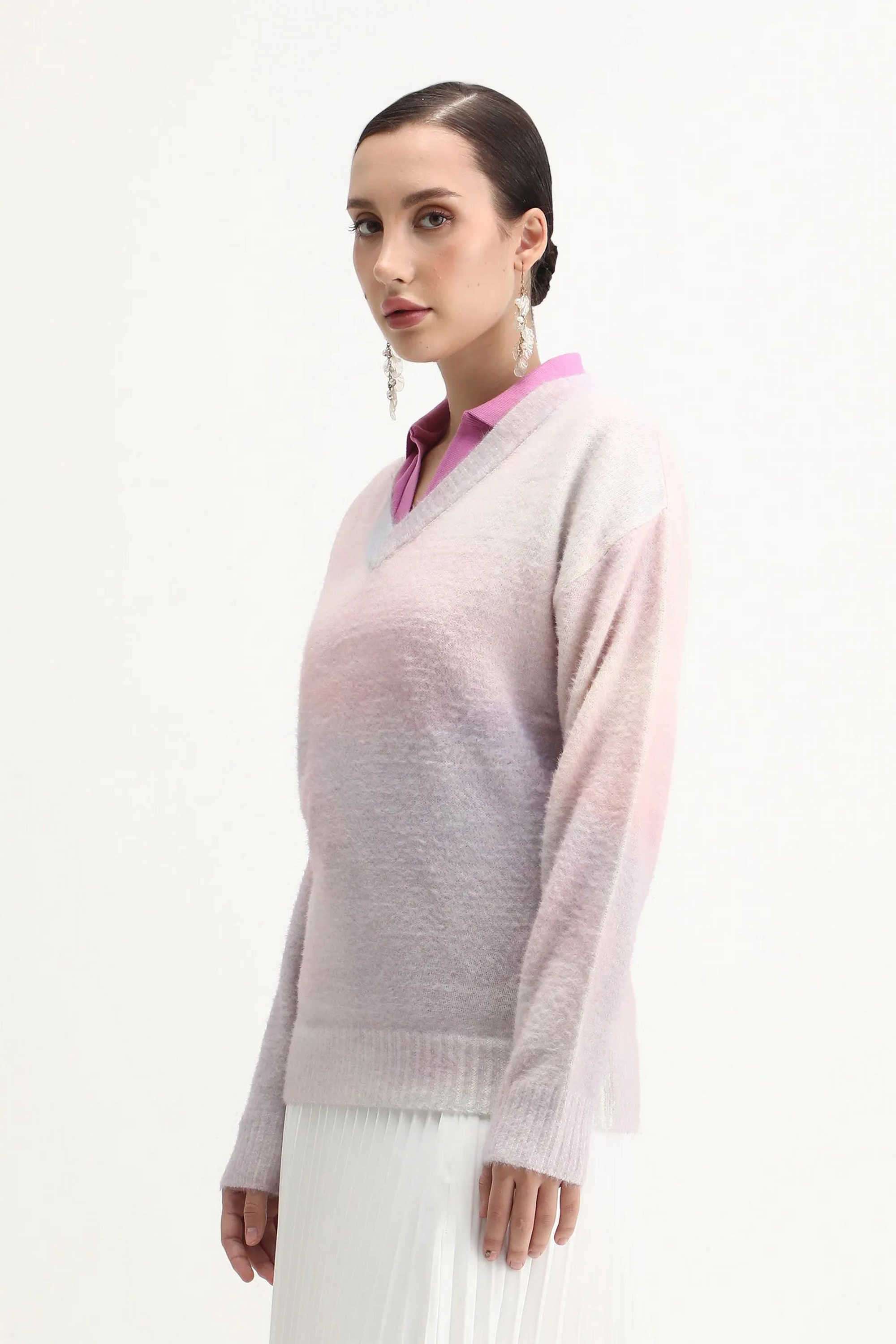 Abstract-Acrylic-V-Neck-Women-s-Sweater