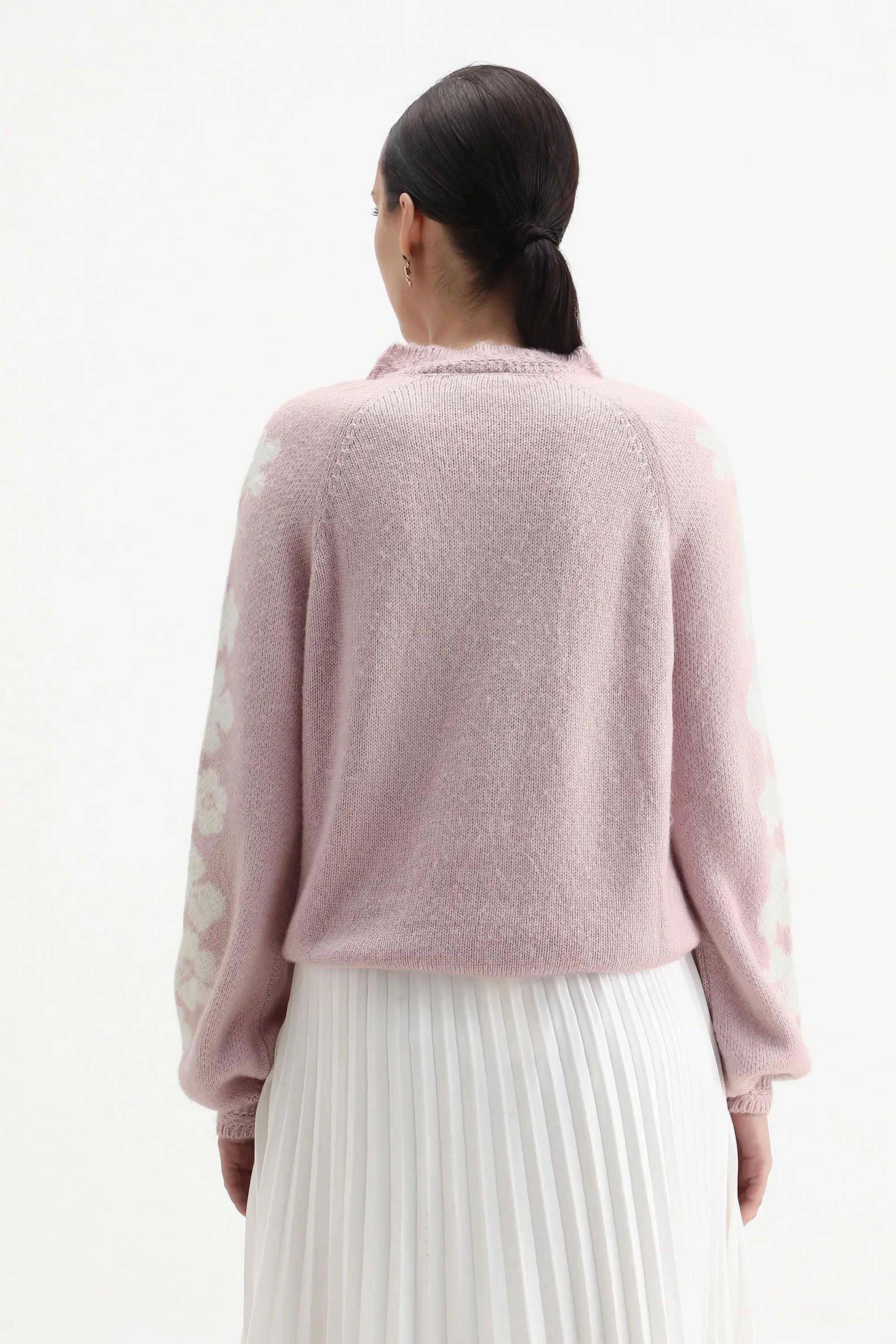 Floral-Blended-Fabric-Round-Neck-Women-s-Sweater