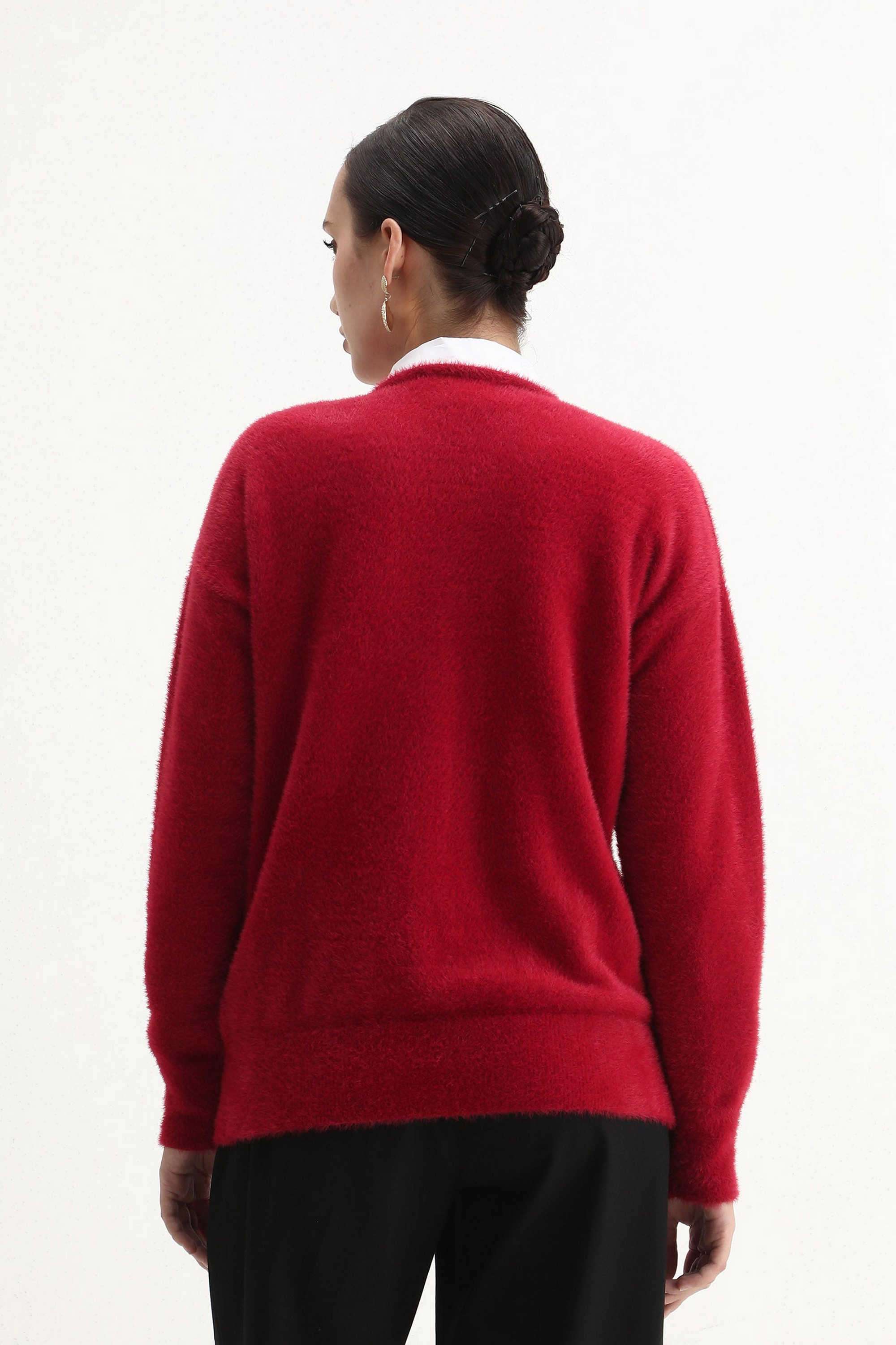 Solid-Nylon-V-Neck-Women-s-Sweater