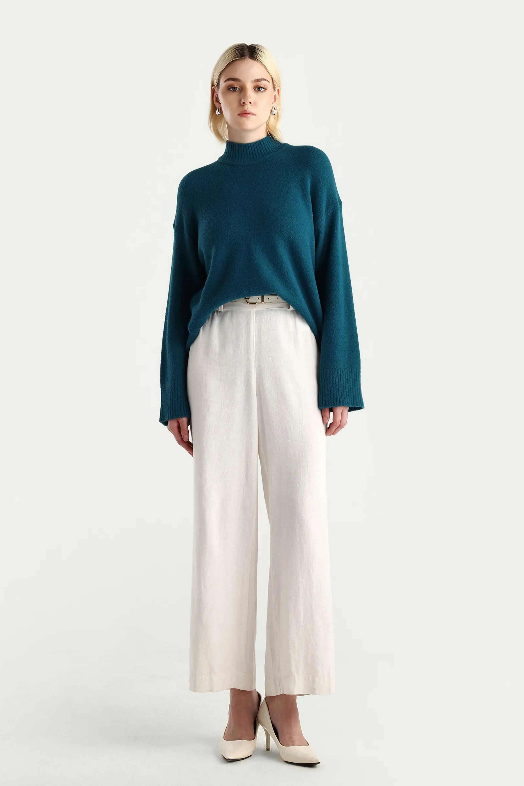 Solid-Nylon-High-Neck-Women-s-Sweater