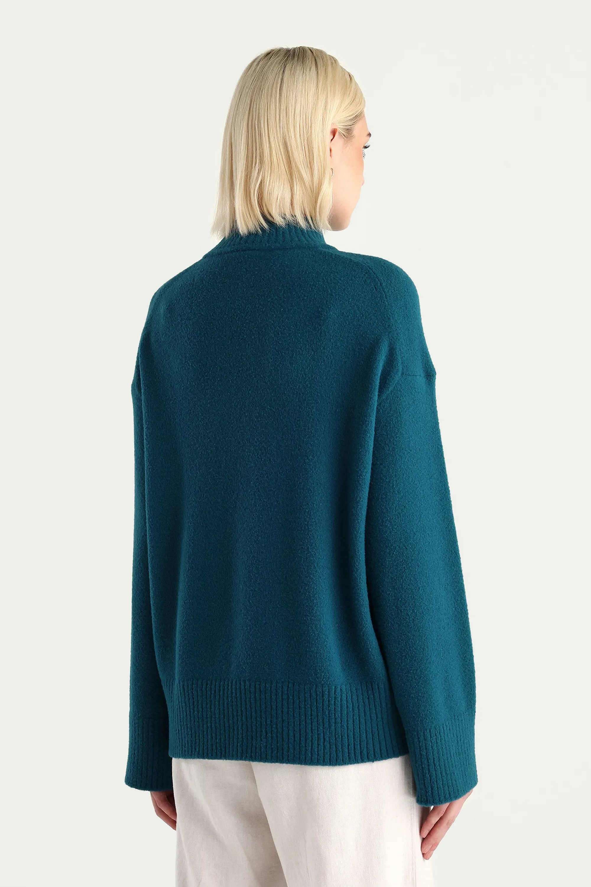 Solid-Nylon-High-Neck-Women-s-Sweater