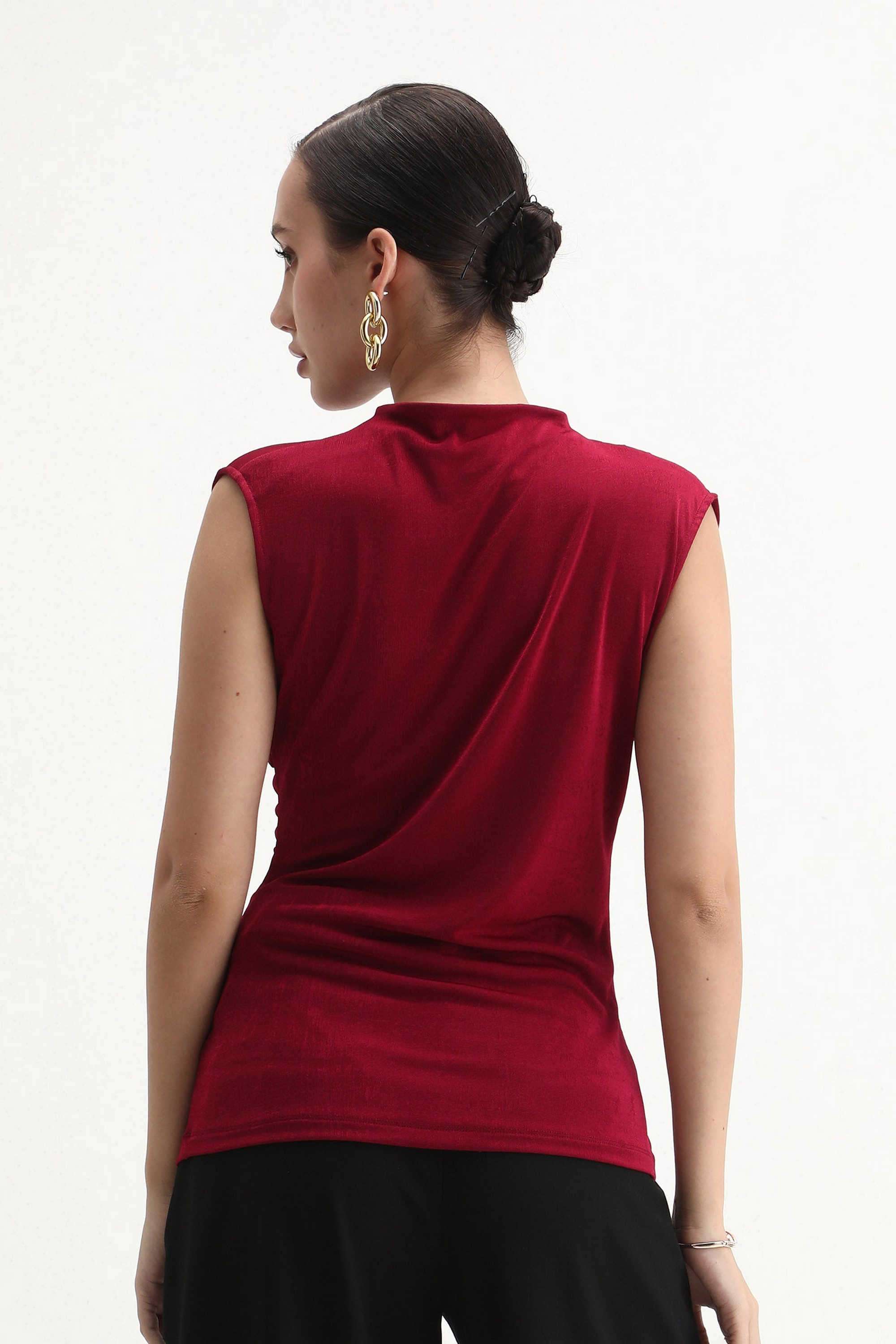 Solid-Cotton-High-Neck-Women-s-Top