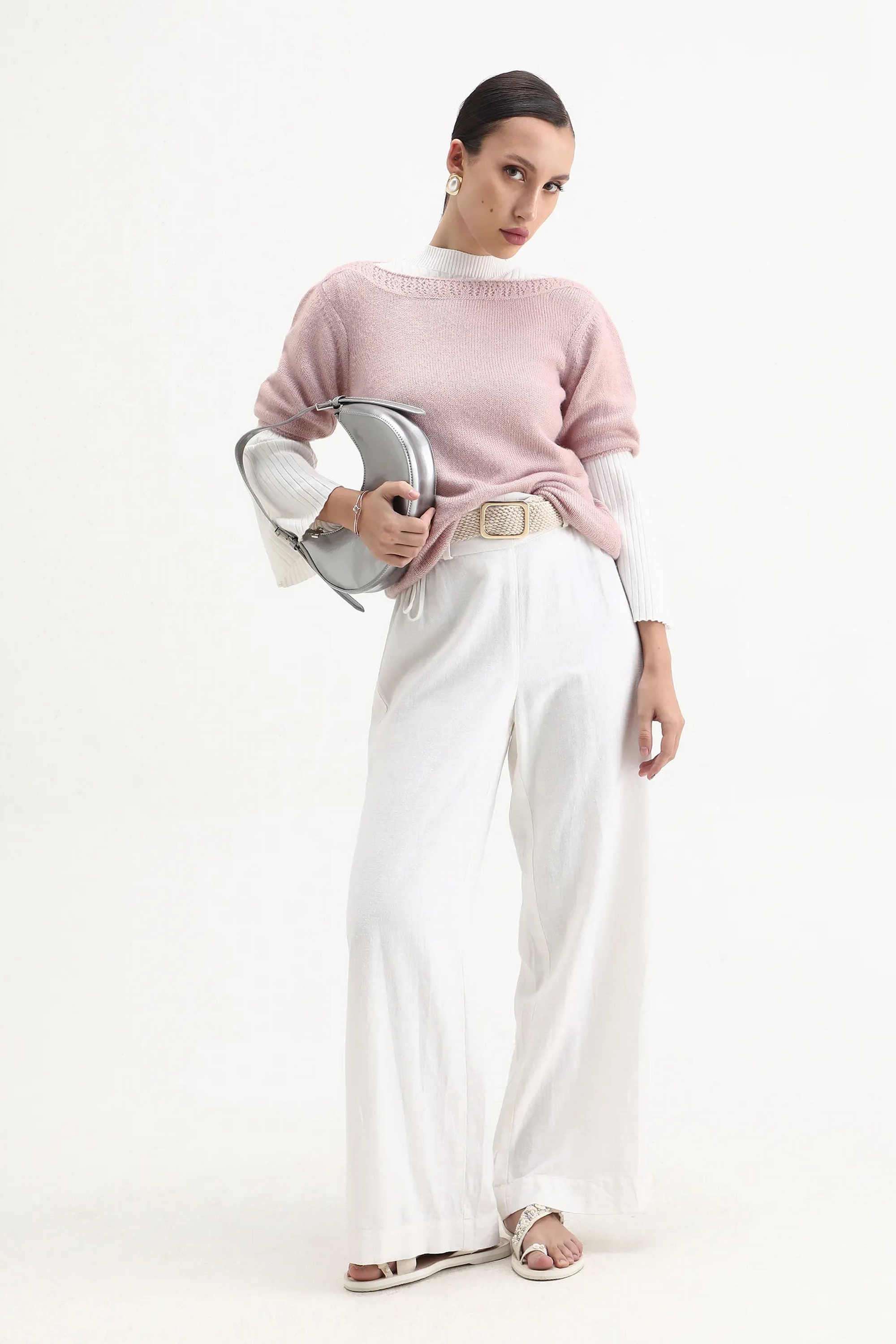 Solid-Blended-Fabric-Boat-Neck-Women-s-Sweater