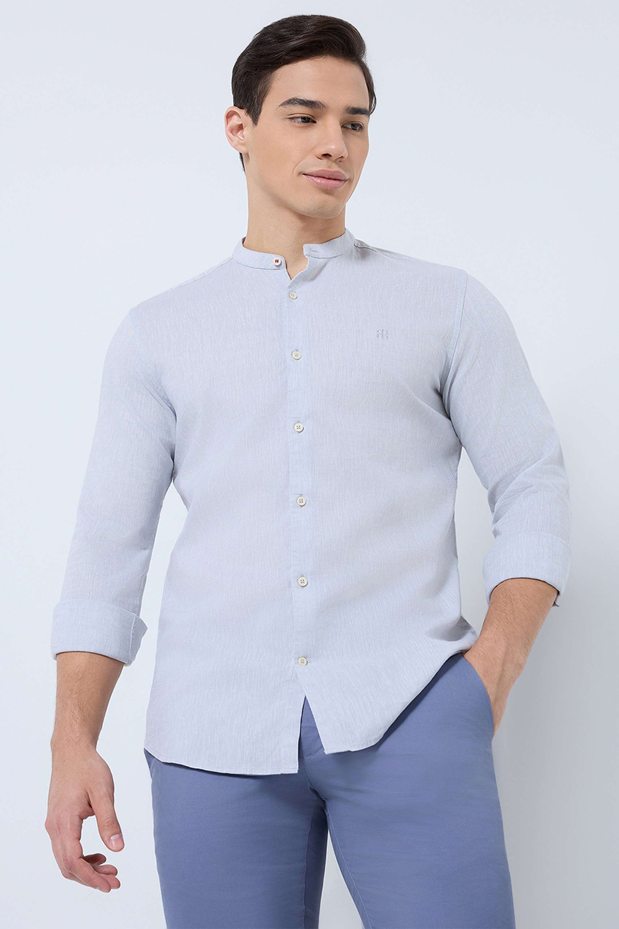 Solid-Cotton-Blend-Regular-Fit-Men-s-Formal-Wear-Shirt