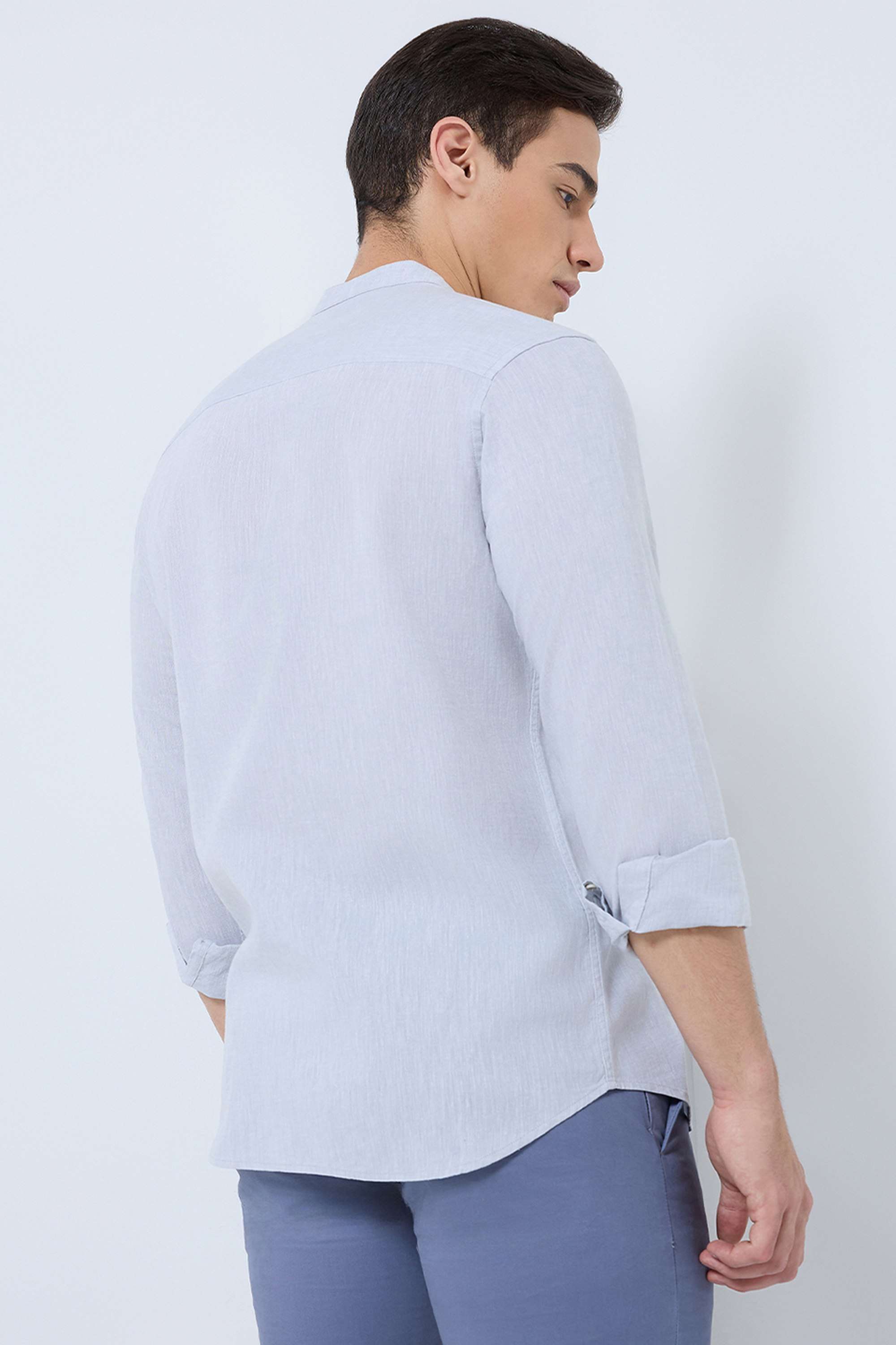 Solid-Cotton-Blend-Regular-Fit-Men-s-Formal-Wear-Shirt