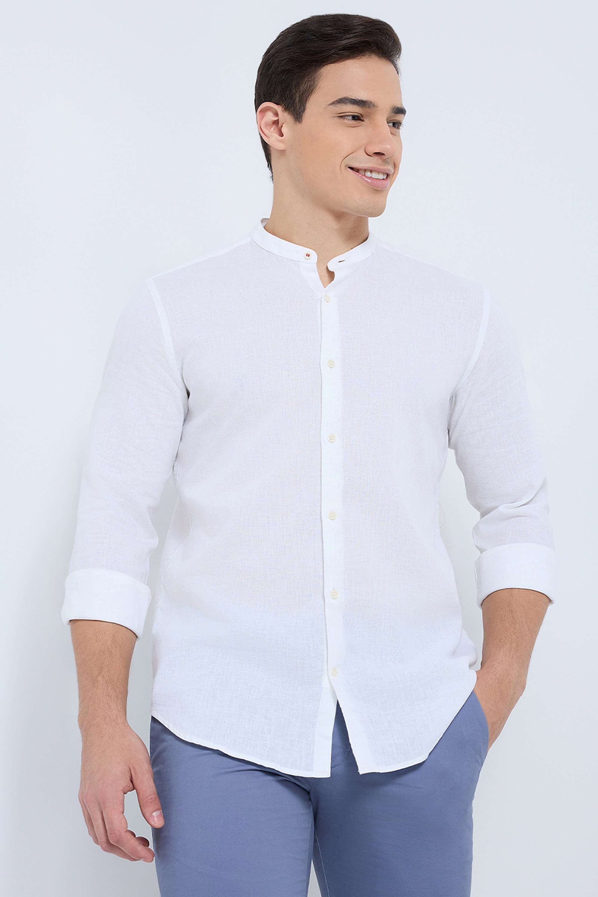Solid-Cotton-Blend-Regular-Fit-Men-s-Formal-Wear-Shirt