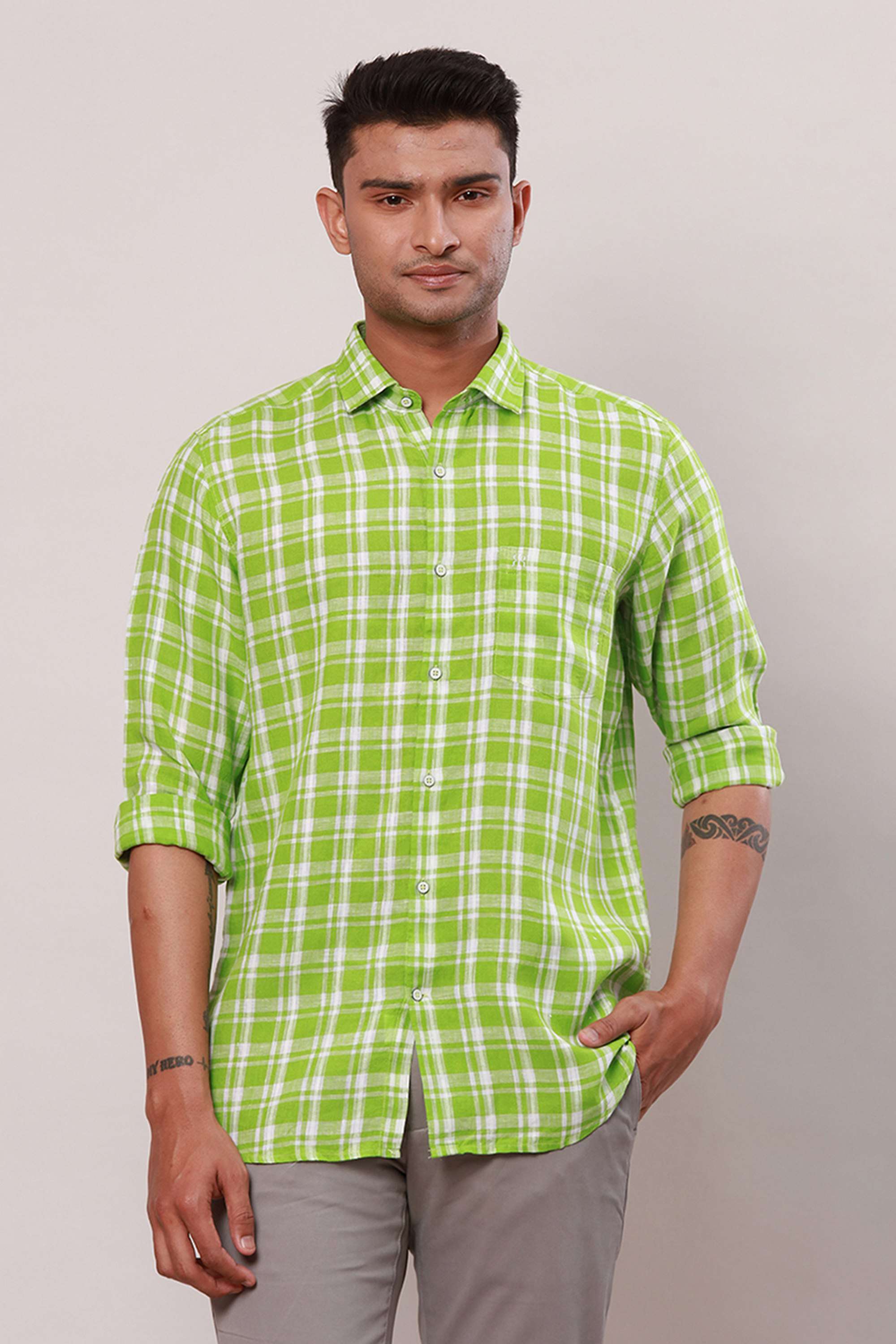 Checks-Linen-Slim-Fit-Men-s-Formal-Wear-Shirt