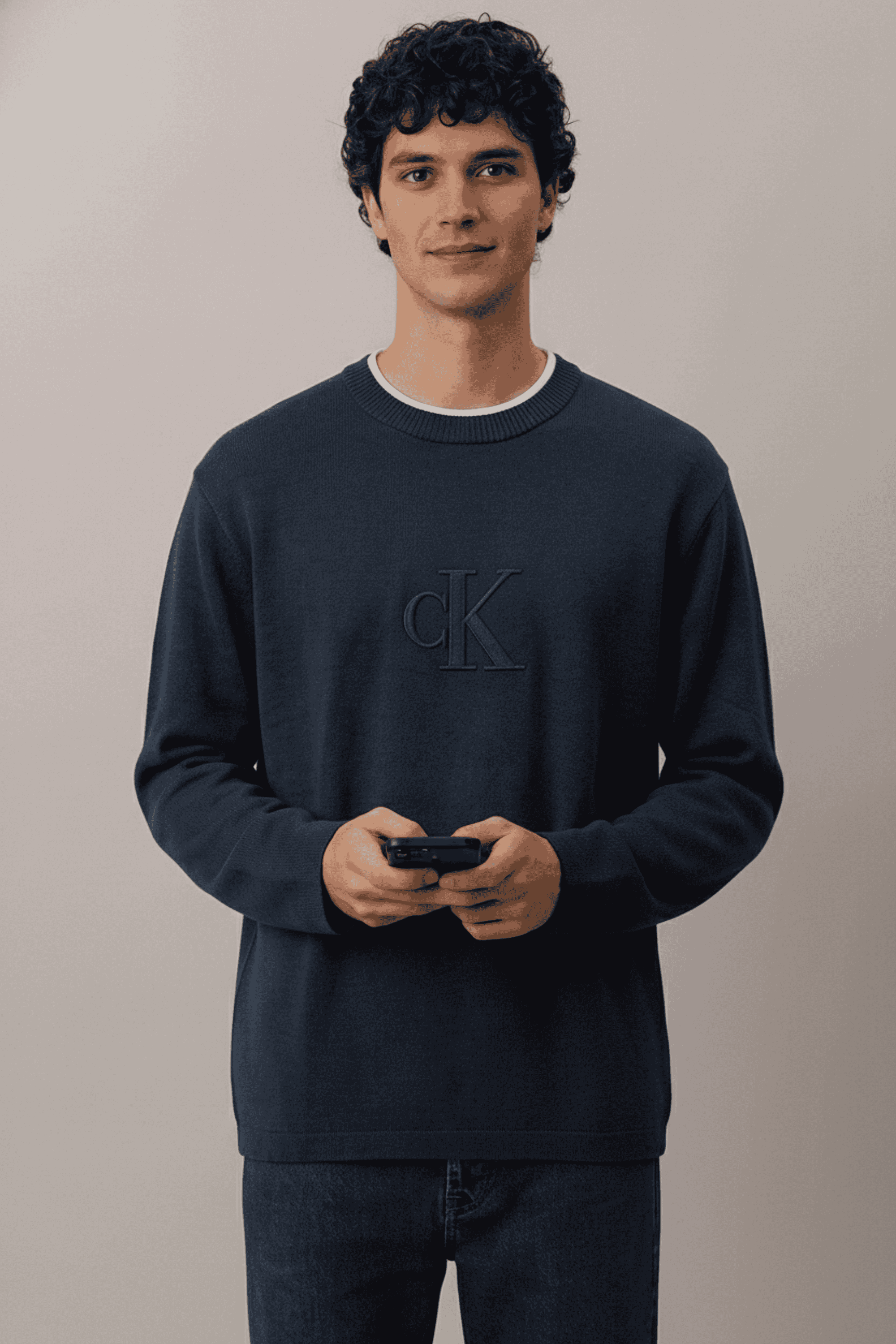 Solid-Round-Neck-Linen-Men-s-Sweater