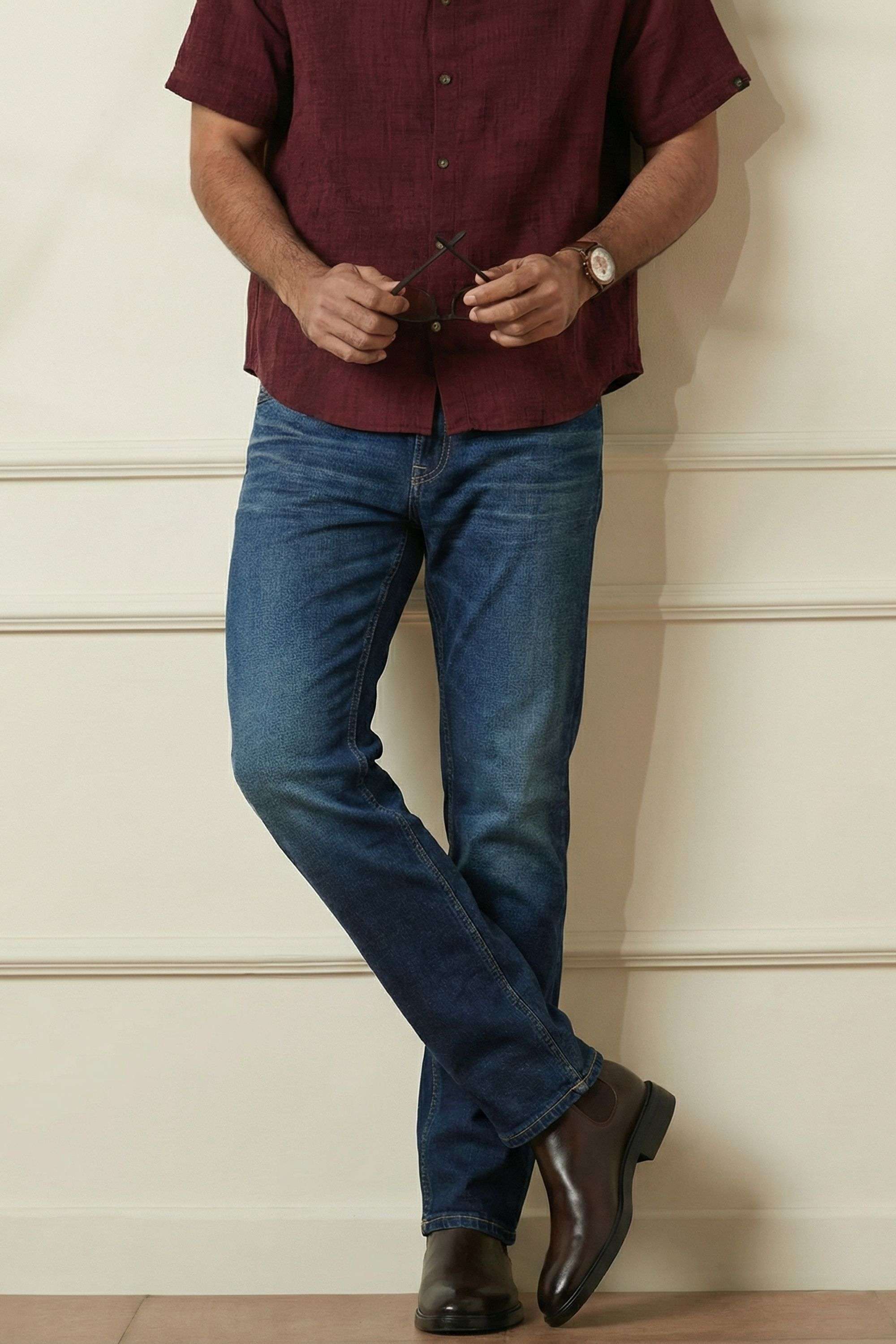 Dark-Wash-Blended-Fabric-Regular-Fit-Men-Jeans