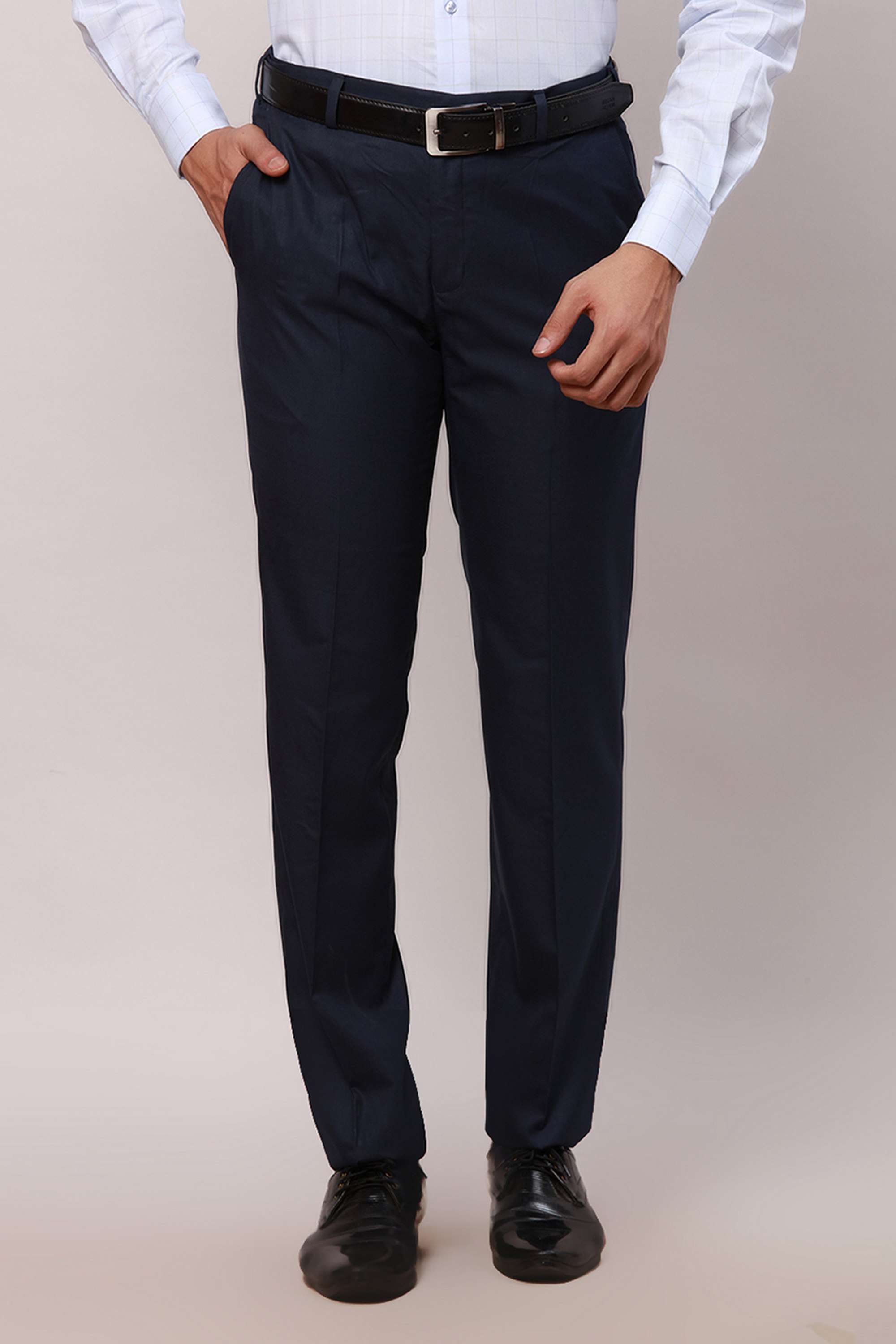 Checks-Polyester-Blend-Slim-Fit-Men-s-Formal-Wear-Trousers