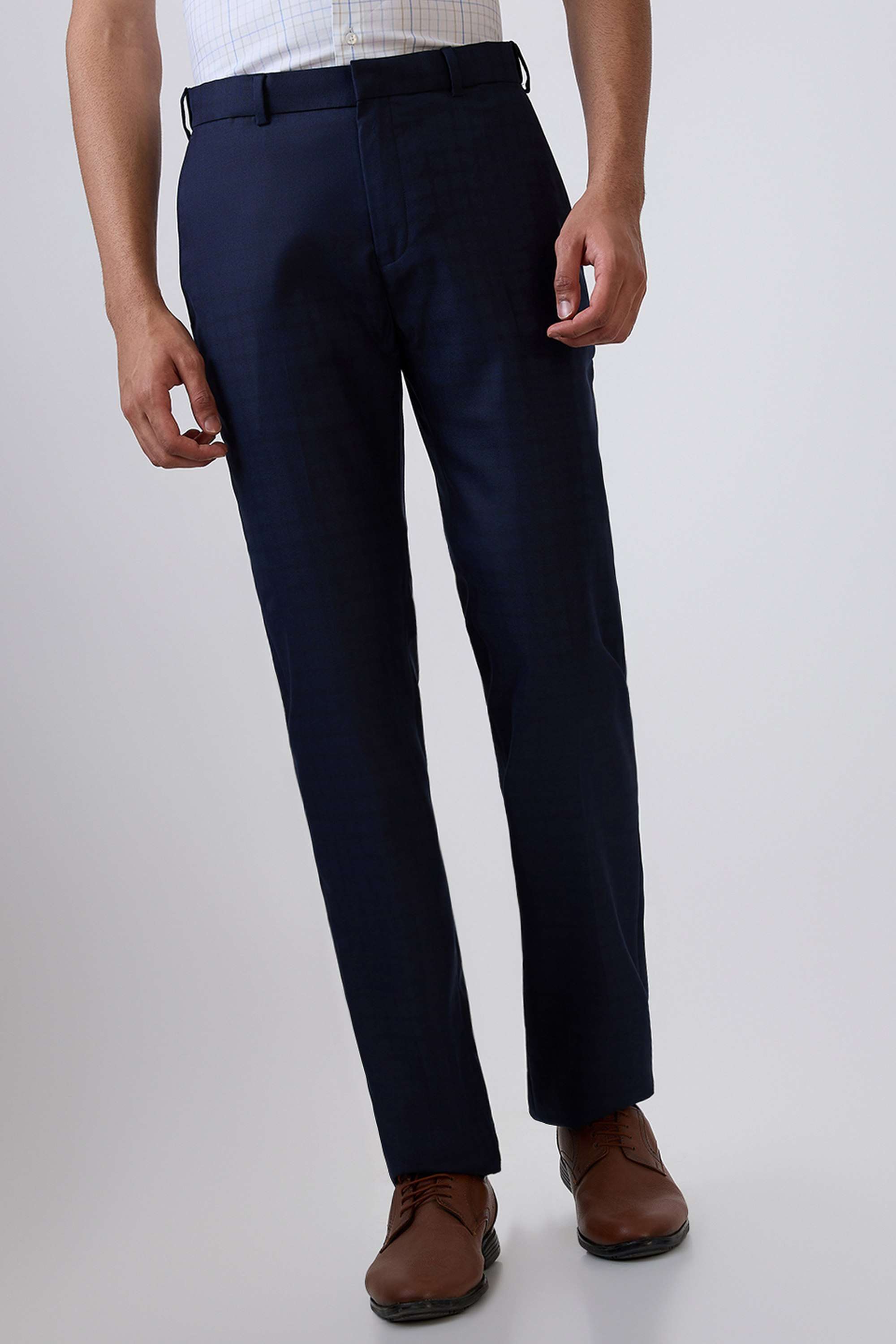 Checks-Polyester-Blend-Slim-Fit-Men-s-Formal-Wear-Trousers