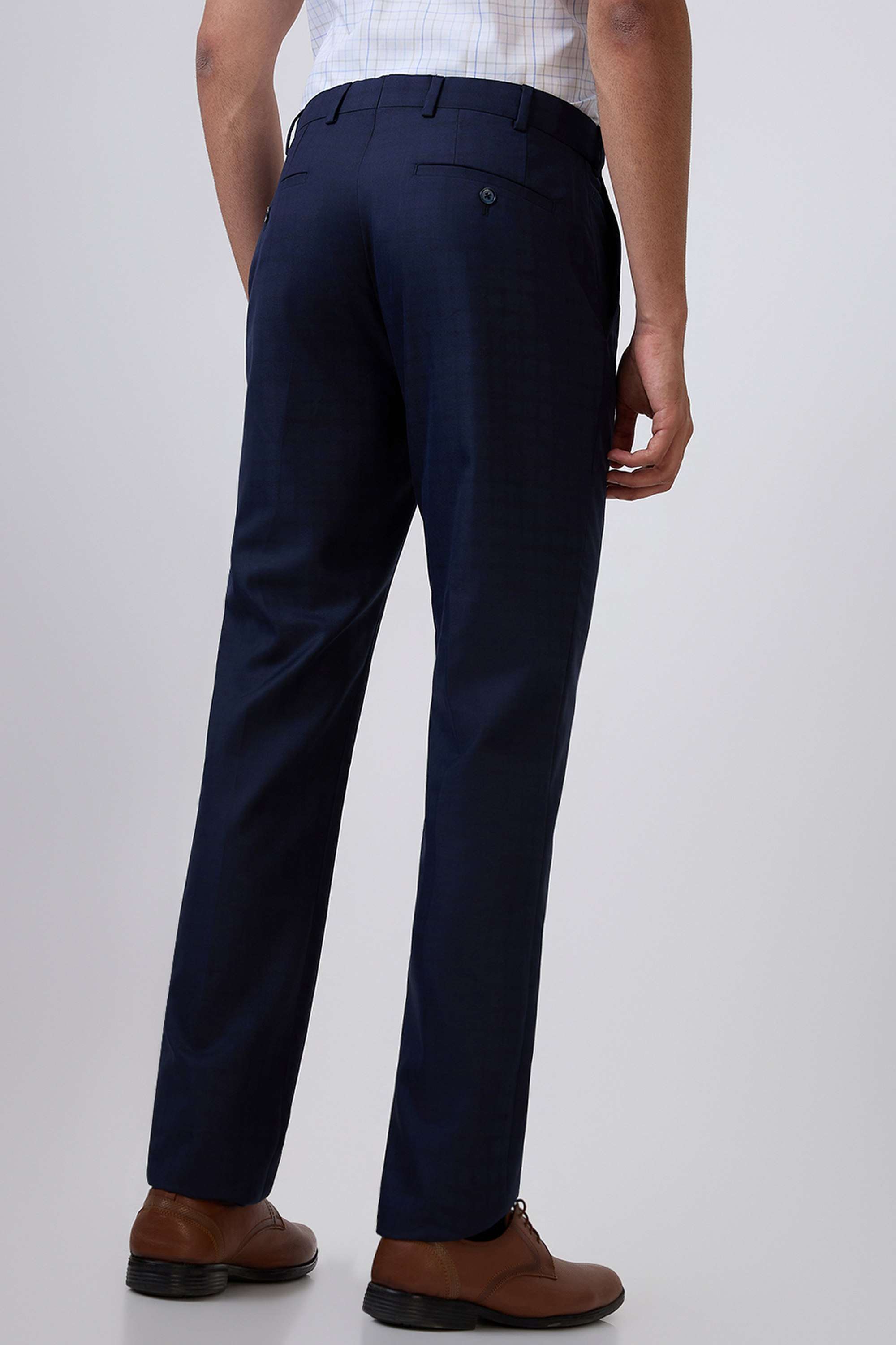 Checks-Polyester-Blend-Slim-Fit-Men-s-Formal-Wear-Trousers