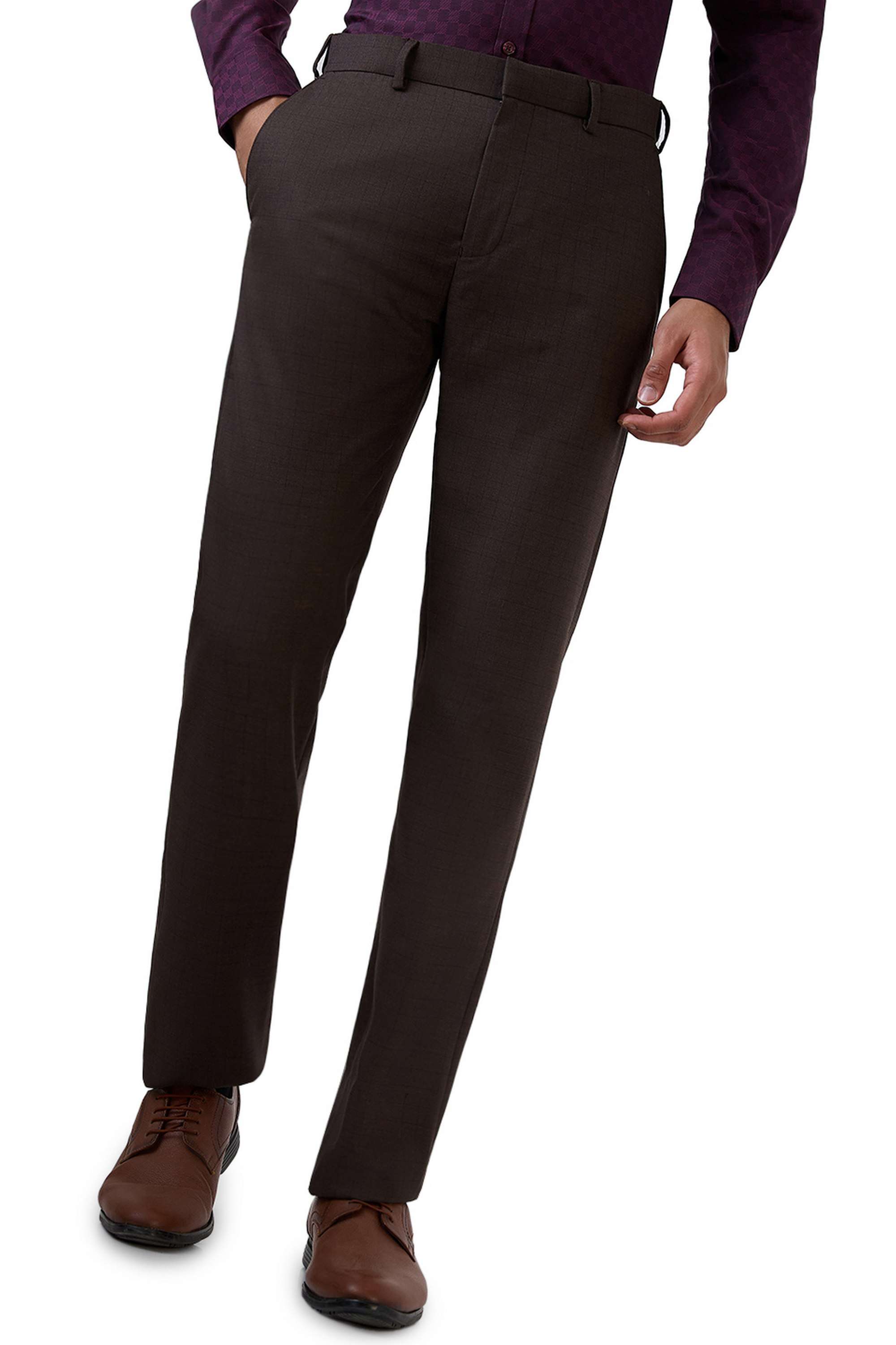 Checks-Polyester-Blend-Slim-Fit-Men-s-Formal-Trousers