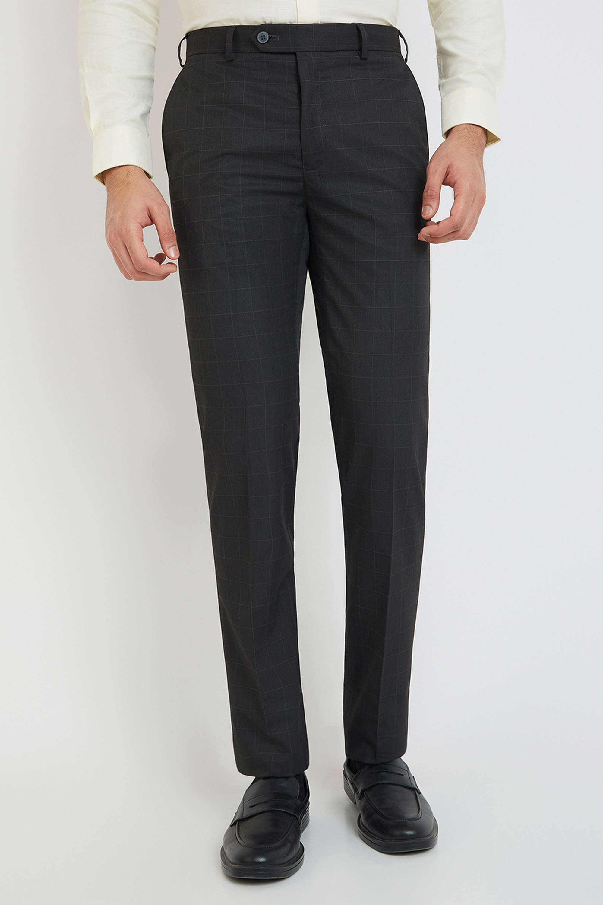 Checks-Polyester-Blend-Regular-Fit-Men-s-Formal-Wear-Trousers
