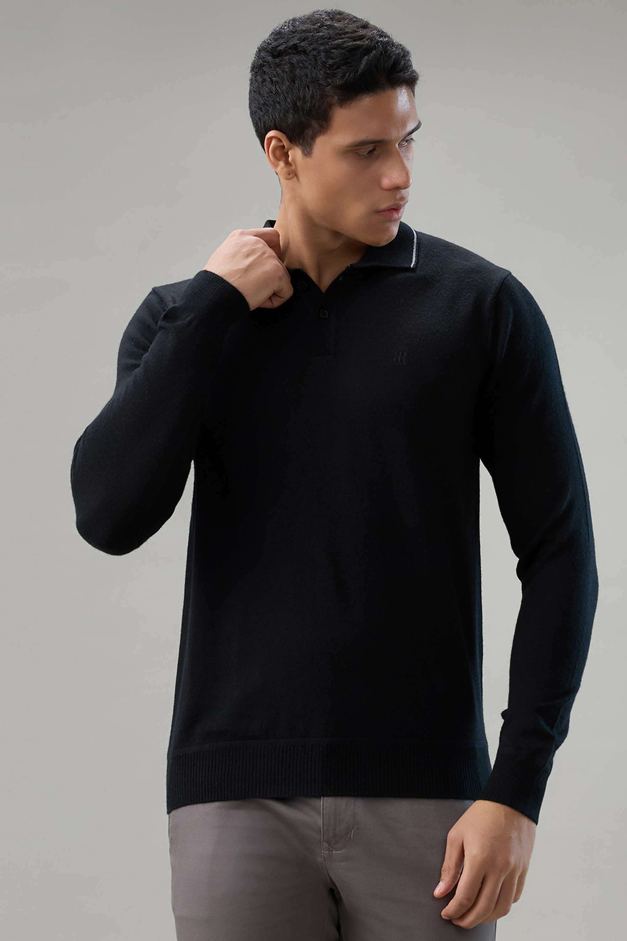 Solid-Wool-Round-Neck-Men-s-Sweater