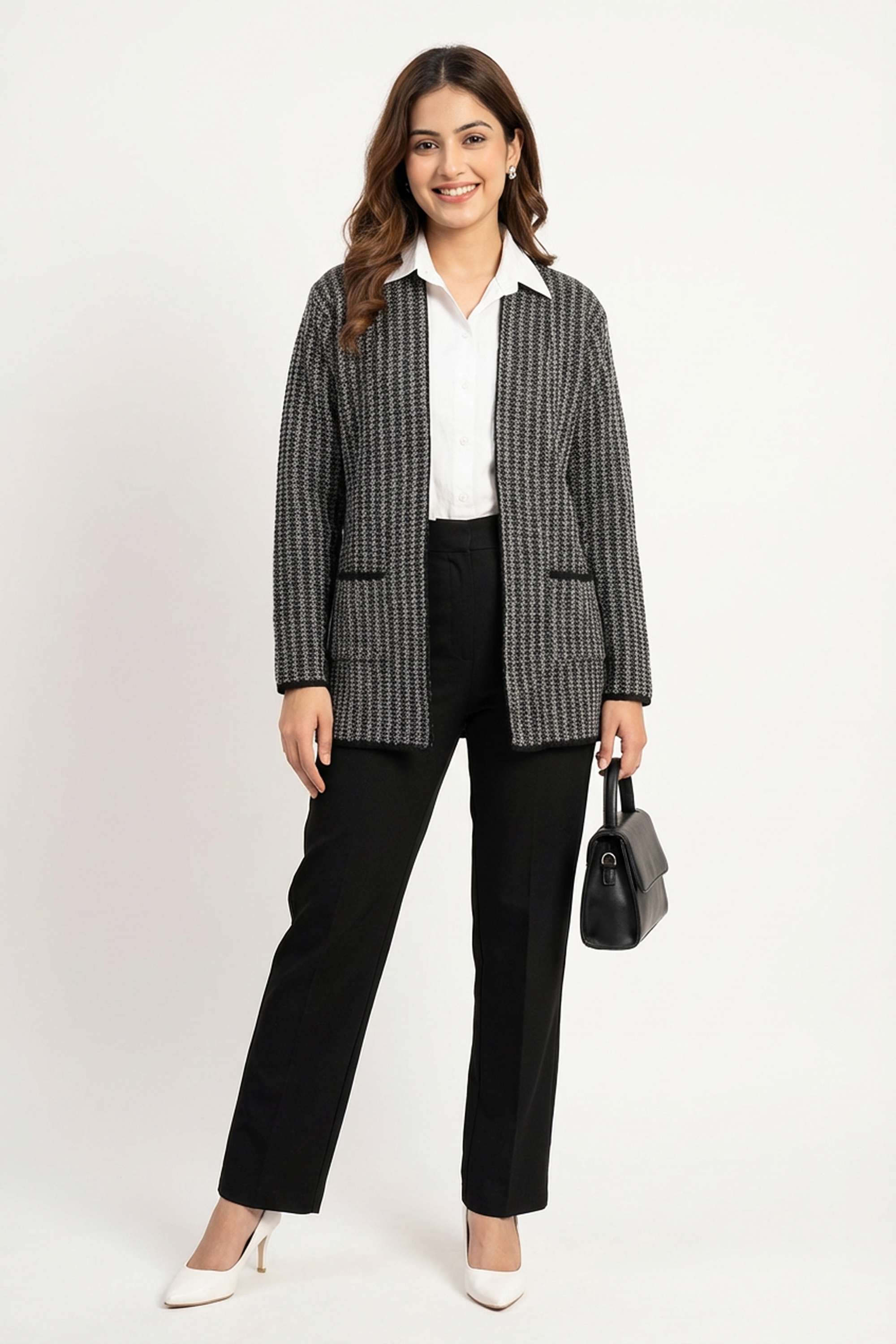 Checks-Collared-Blended-Fabric-Women-Winter-Wear-Shrug