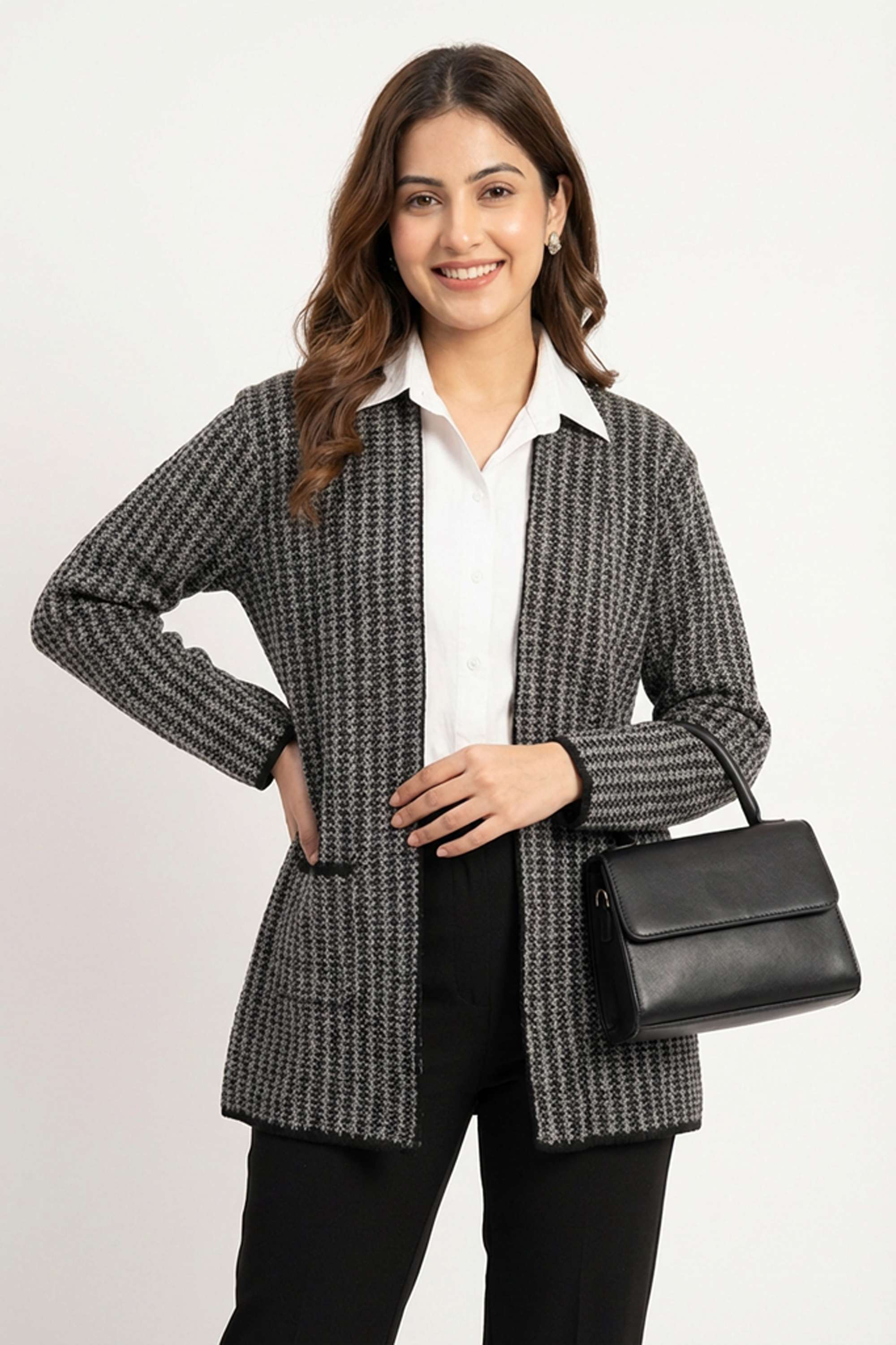 Checks-Collared-Blended-Fabric-Women-Winter-Wear-Shrug