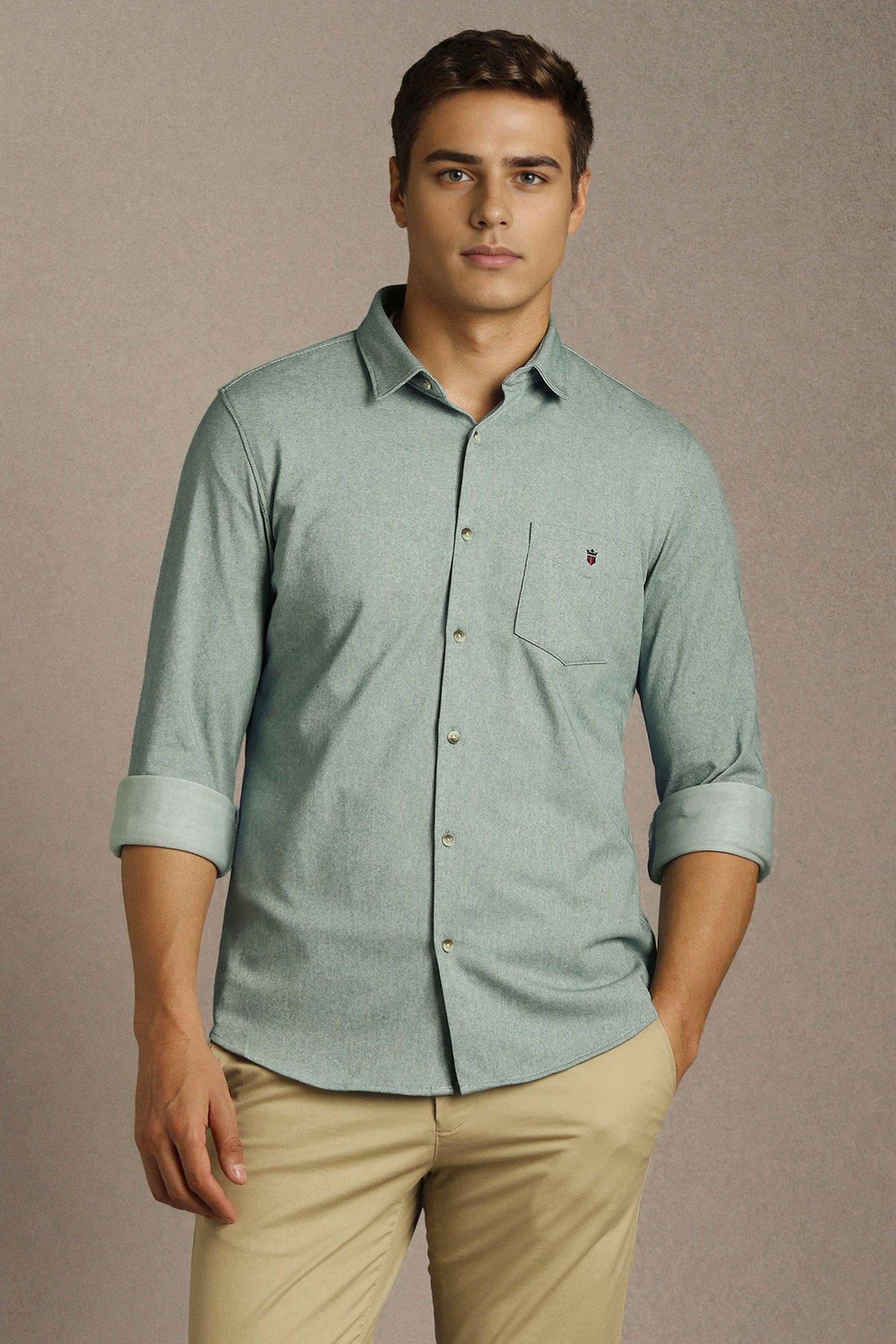 Solid-Polyester-Cotton-Slim-Fit-Men-s-Casual-Shirt