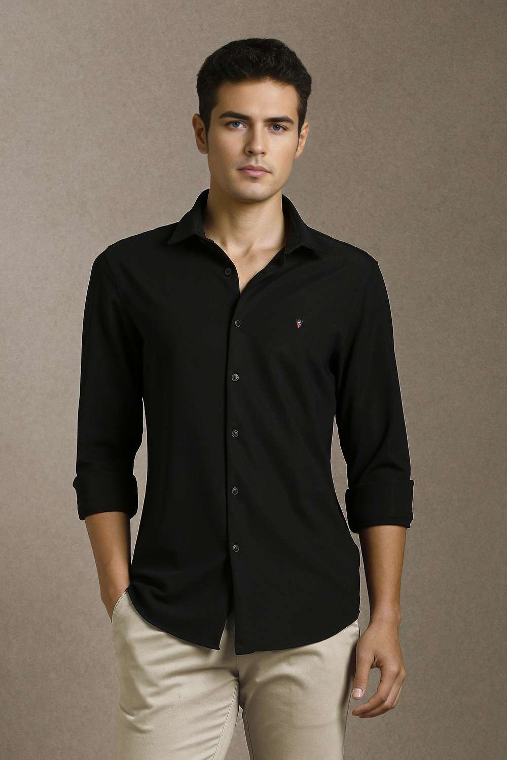 Solid-Cotton-Nylon-Slim-Fit-Men-s-Casual-Shirt