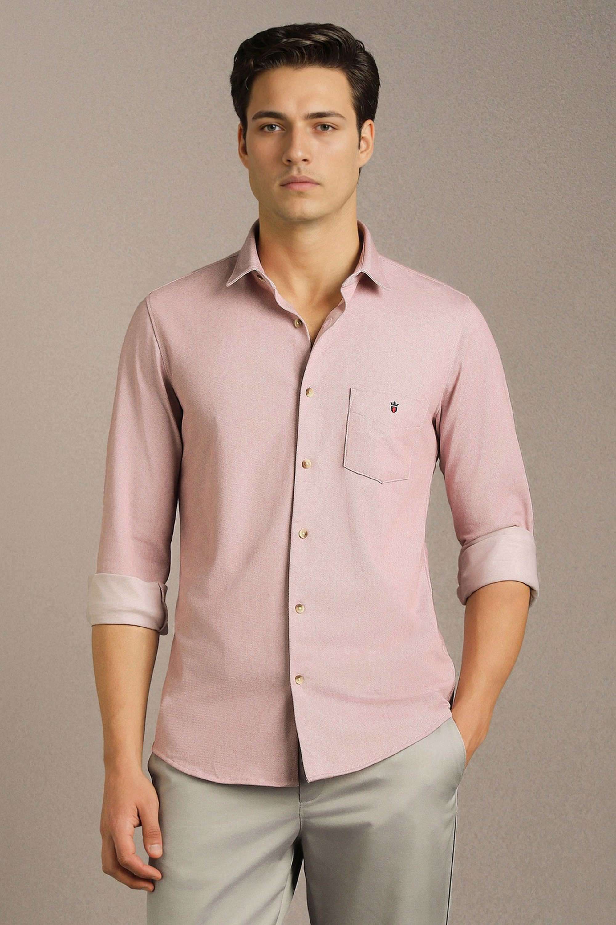Solid-Polyester-Cotton-Slim-Fit-Men-s-Casual-Shirt