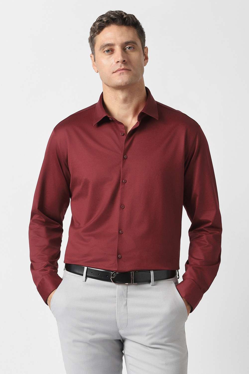 Solid-100--Cotton-Slim-Fit-Men-s-Formal-Shirt