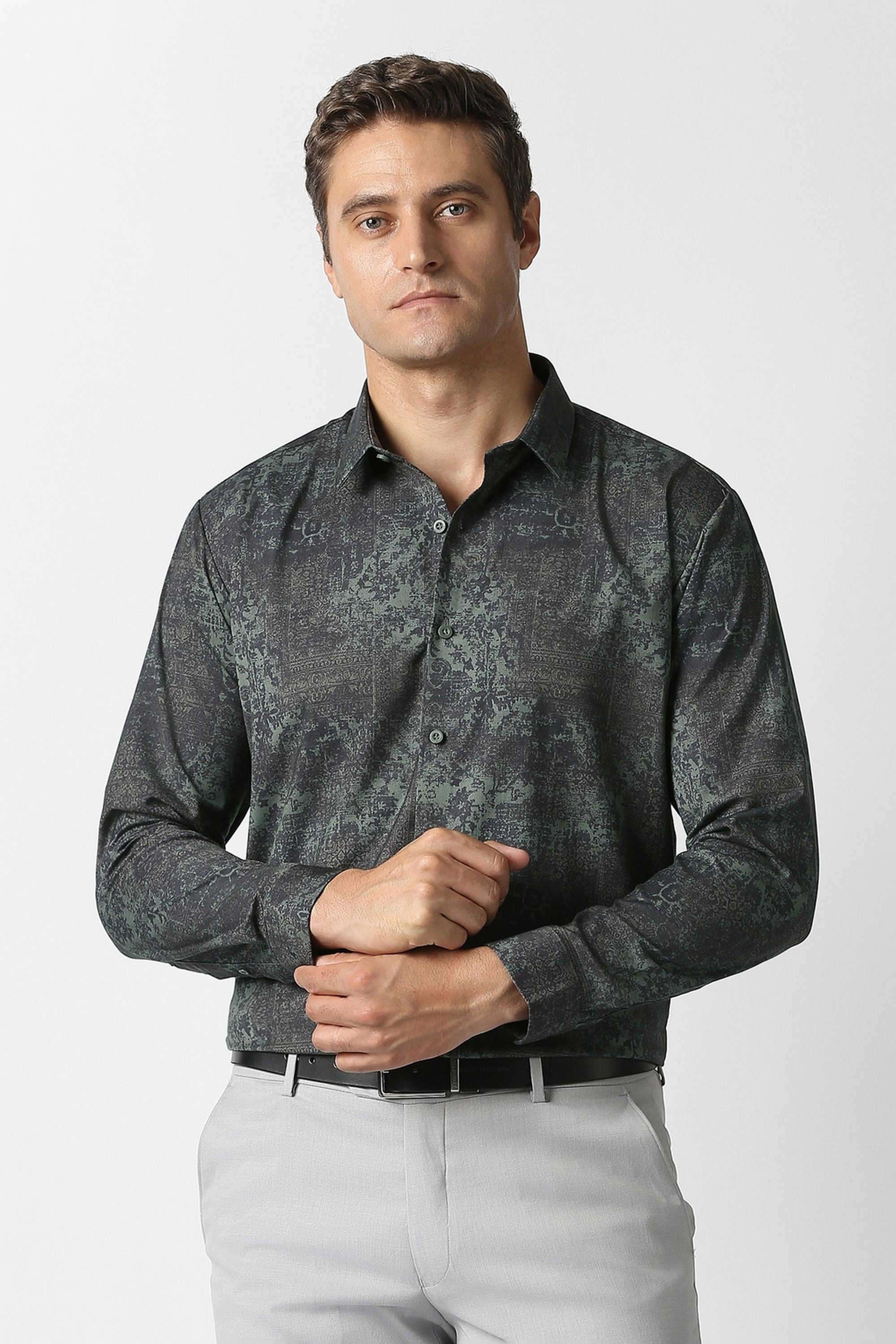 Printed-Blended-Fabric-Slim-Fit-Men-Casual-Shirt