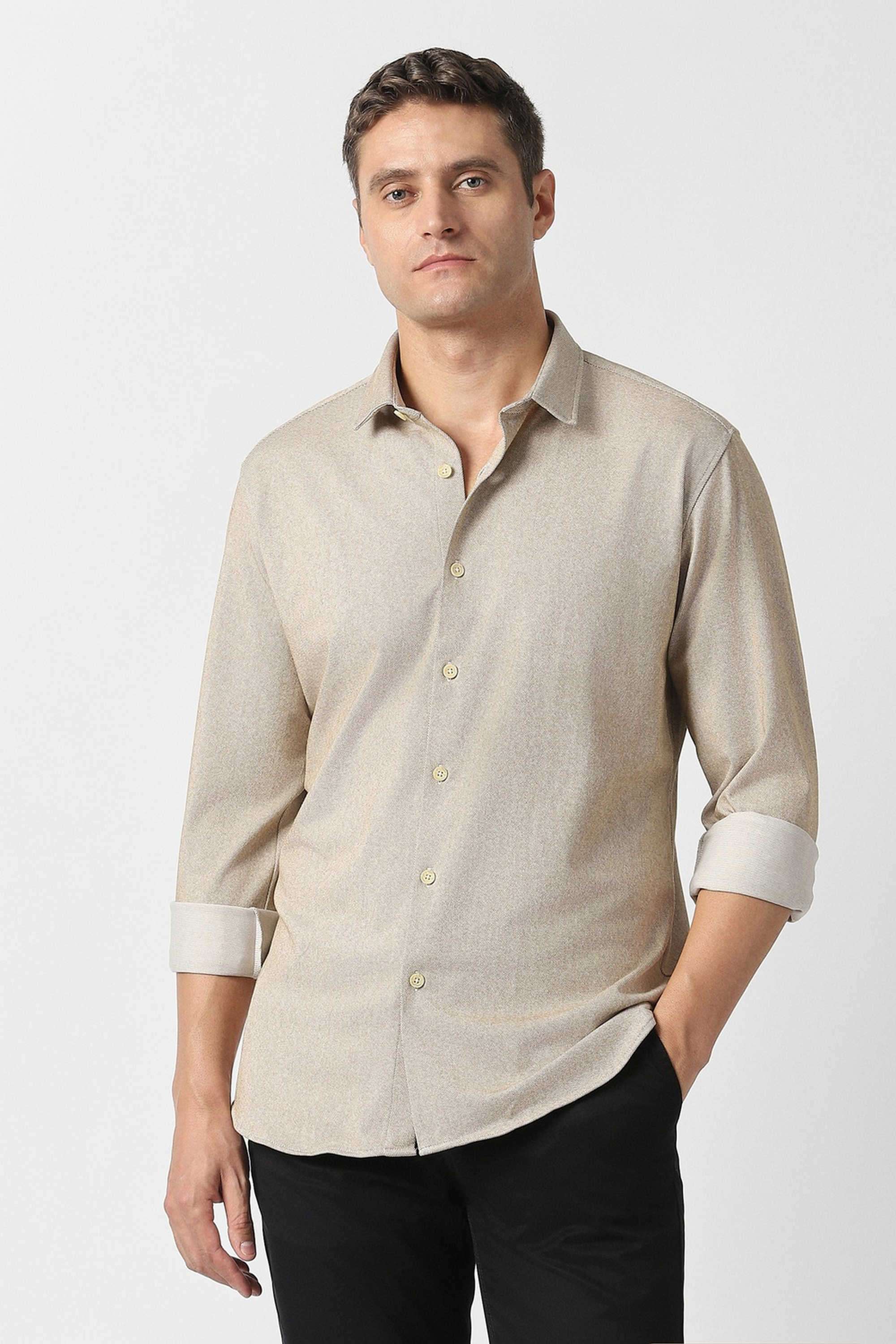 Solid-Poly-Cotton-Slim-Fit-Men-Casual-Shirt