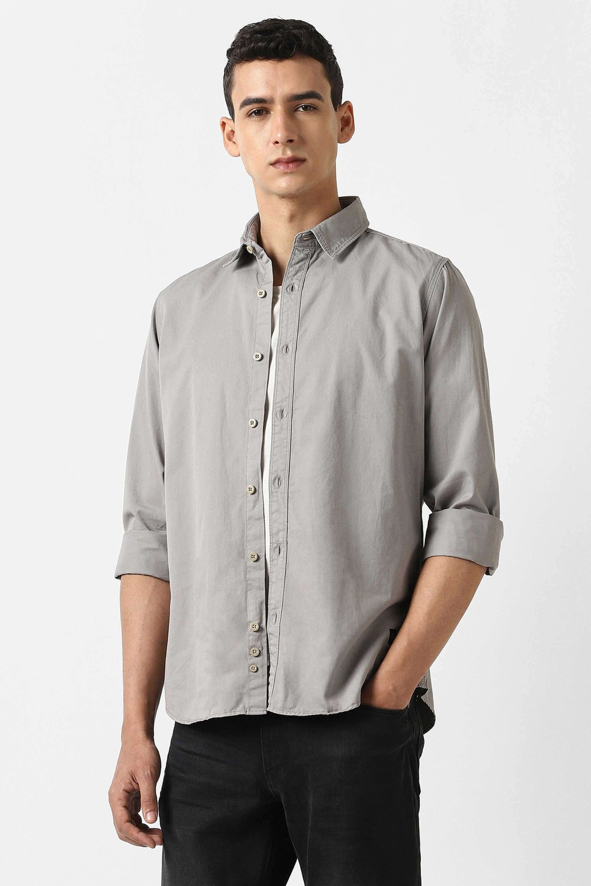 Solid-Cotton-Slim-Fit-Men-Casual-Shirt
