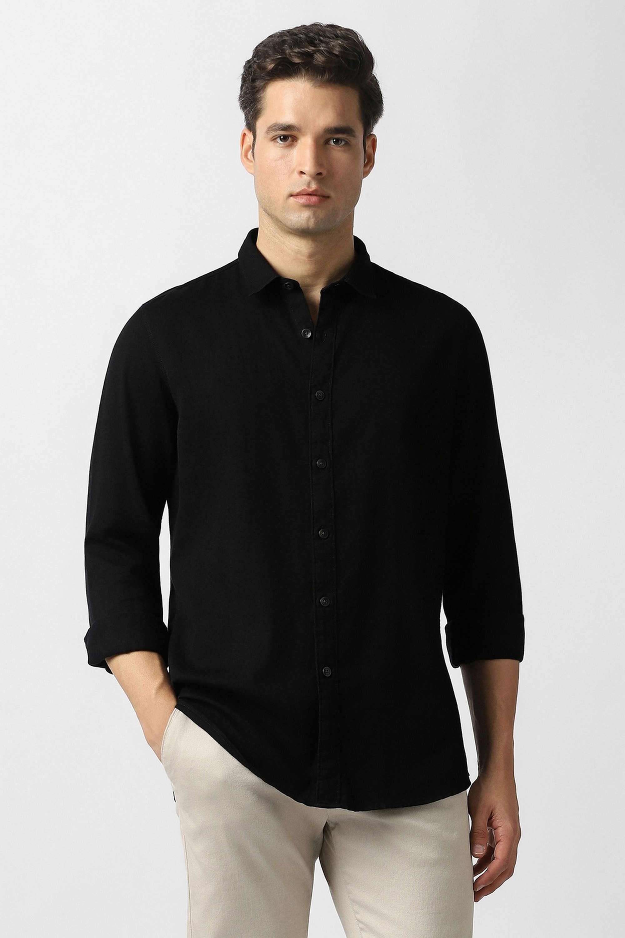 Solid-Cotton-Slim-Fit-Men-s-Casual-Shirt