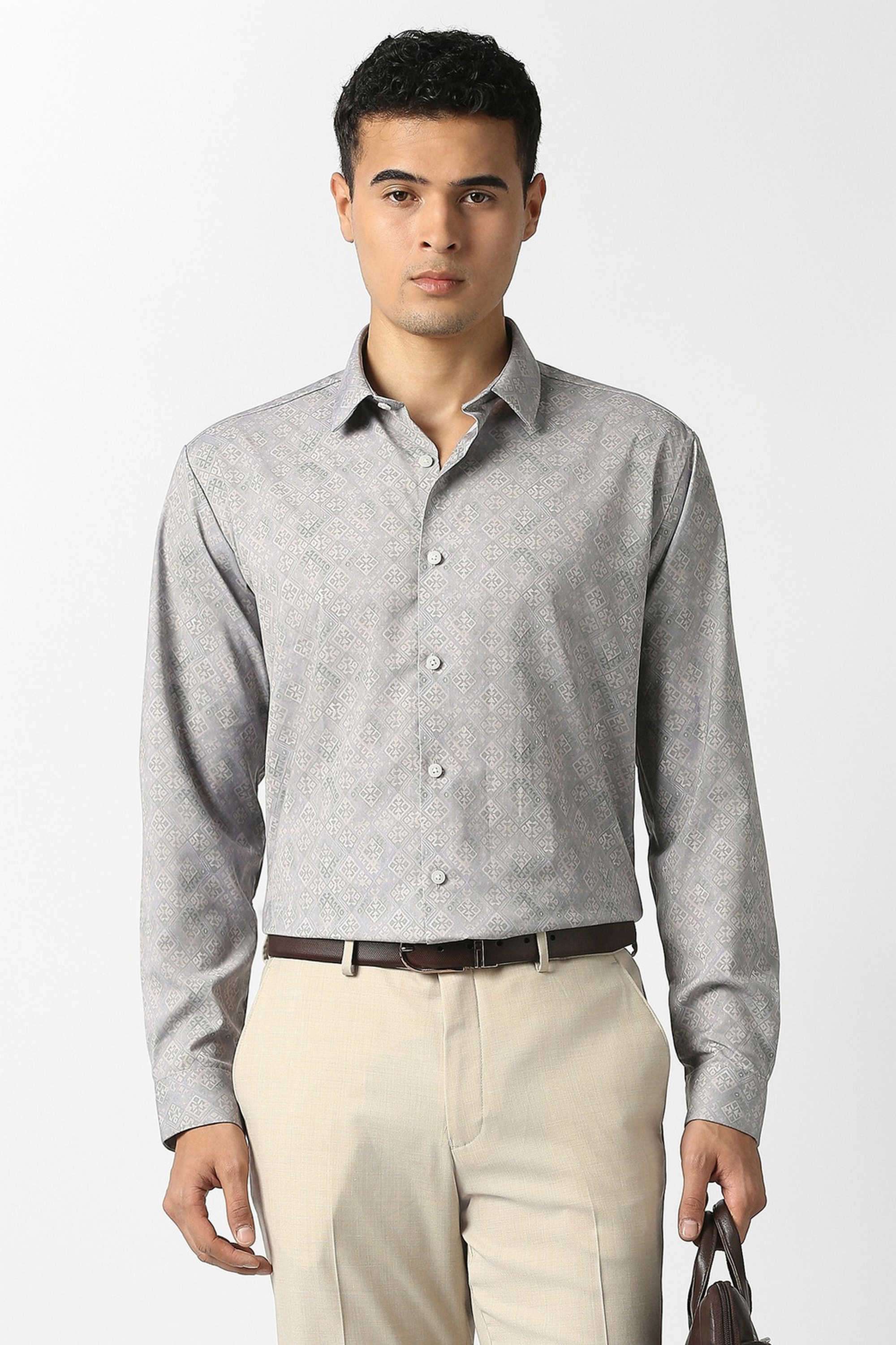 Printed-Blended-Fabric-Slim-Fit-Men-Casual-Shirt