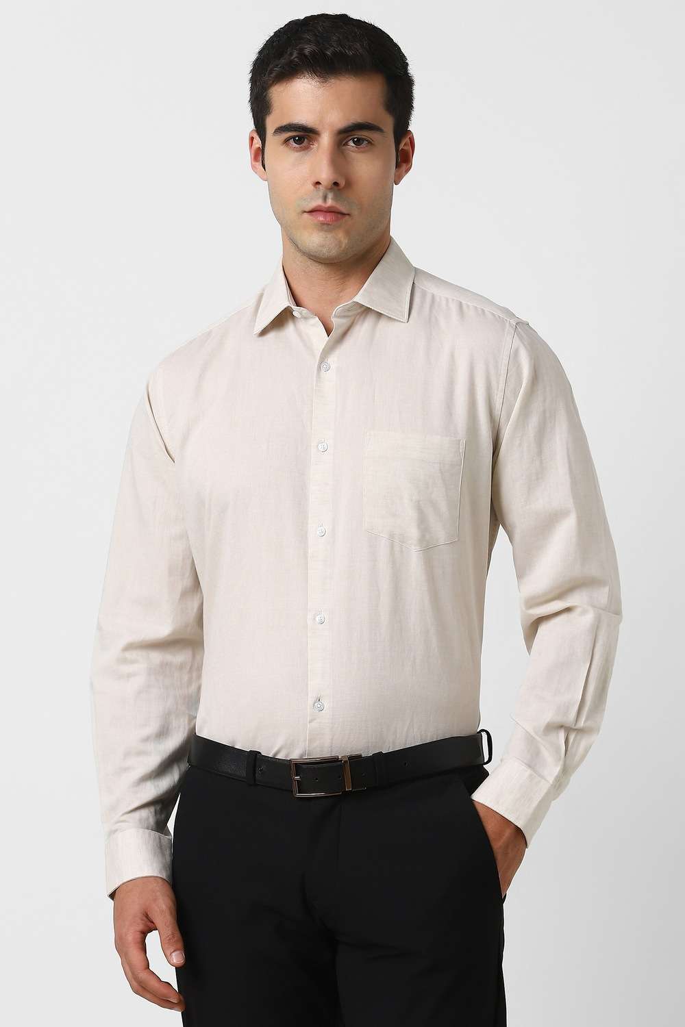 Solid-Cotton-Linen-Blend-Regular-Fit-Men-s-Formal-Wear-Shirt